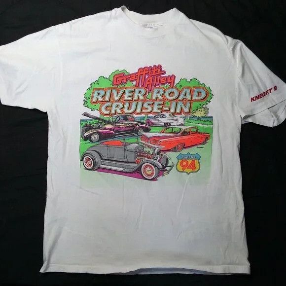 Hanes × Vintage Vintage Graffiti Alley River Road Classic Cars Neon T-Shirt Size US L / EU 52-54 / 3 - 2 Thumbnail