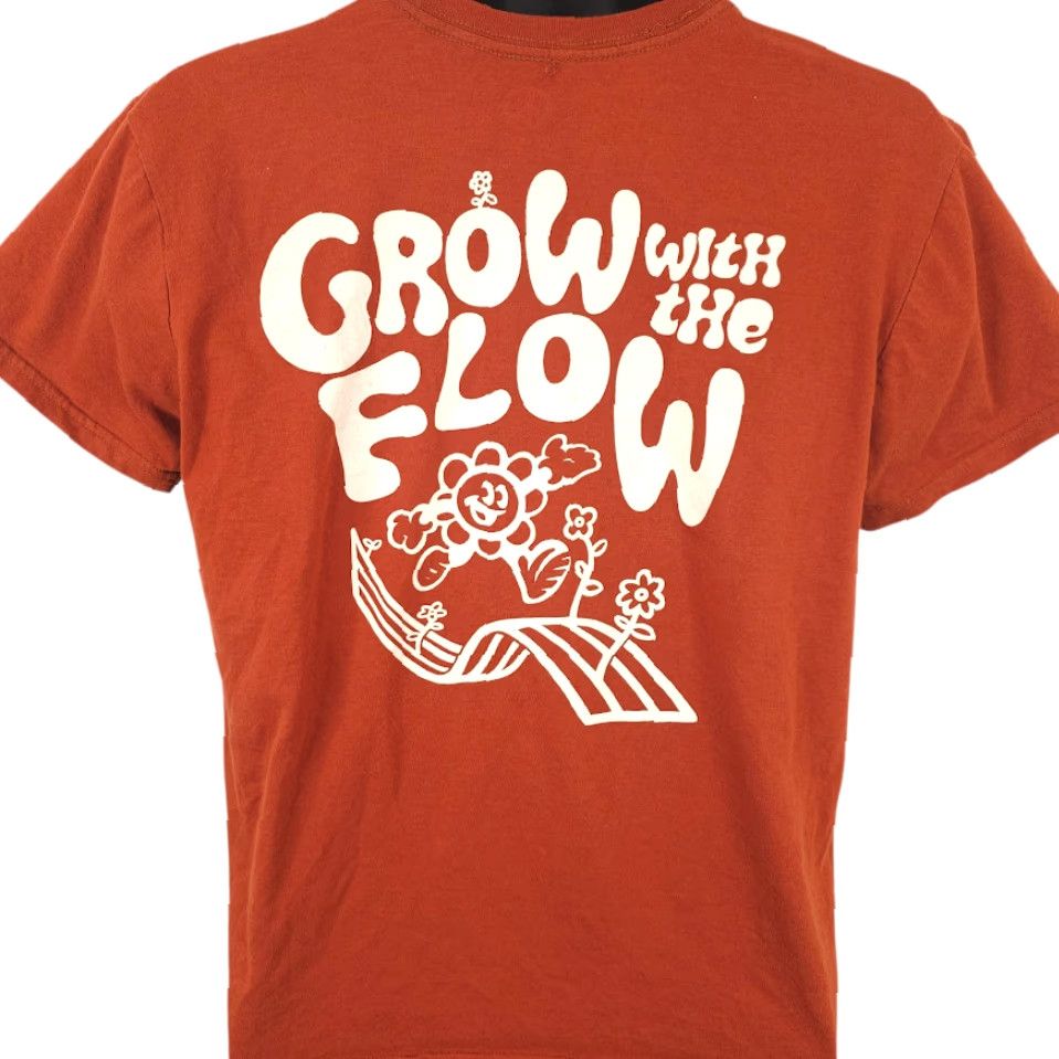 Vintage Happy Flower T Shirt Mens Size Medium Orange Grow With The Flow Shirt Mens Orange Flower Gardening 2020s Size US M / EU 48-50 / 2 - 4 Thumbnail