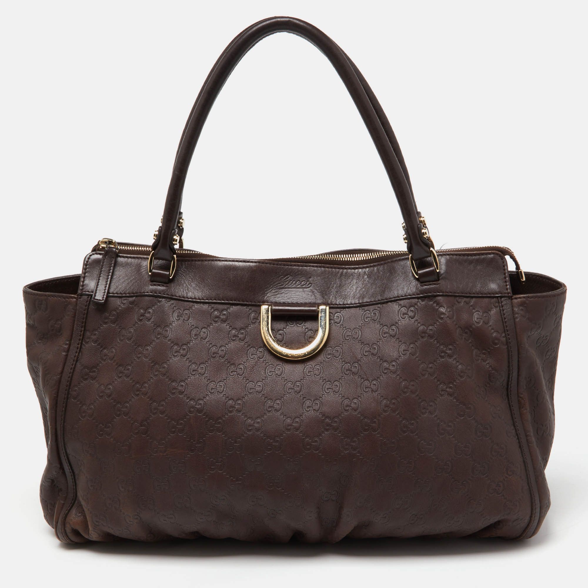 image of Gucci Brown Ssima Leather D Ring Tote, Women's
