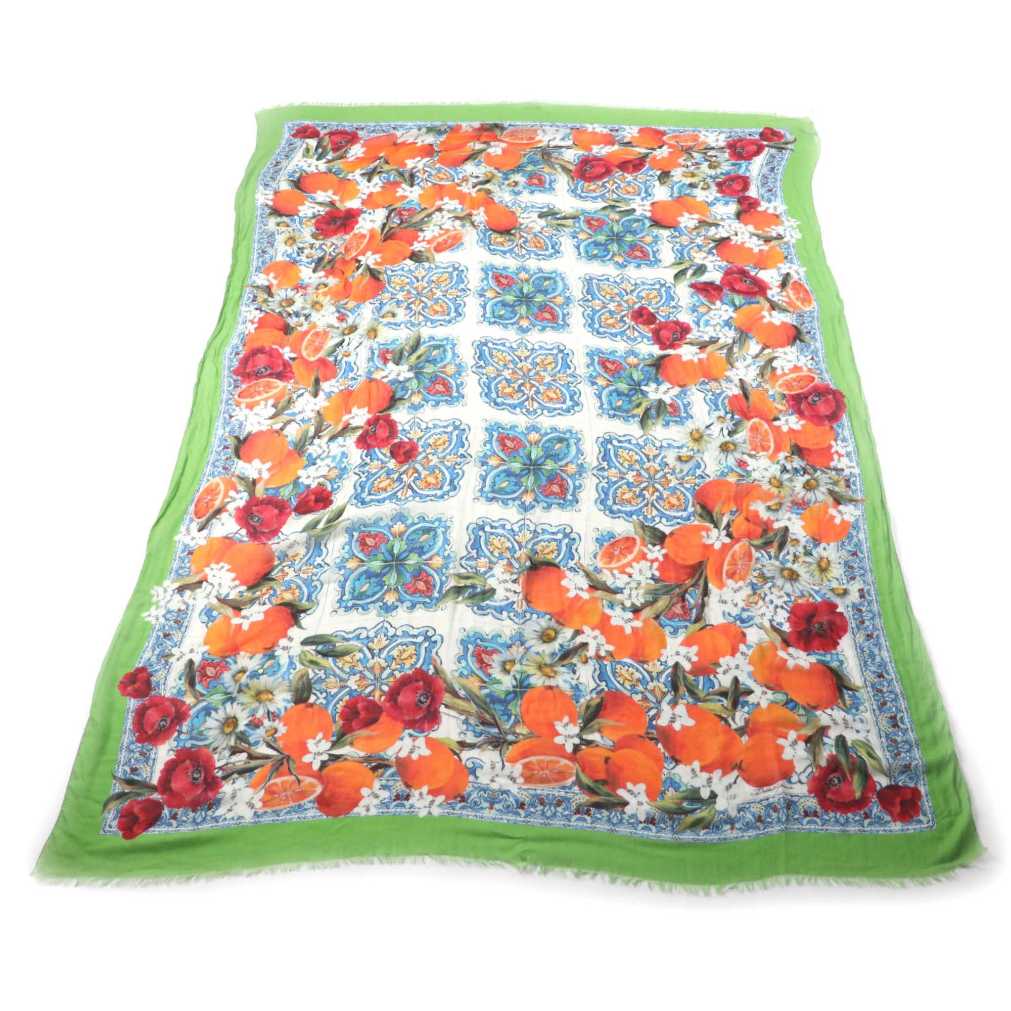 Dolce & Gabbana DOLCE & GABBANA Women's Cashmere Blend Shawl with Fringe and Logo, Flower Fruit Design, Multicolor, Made in Italy Size ONE SIZE - 1 Thumbnail