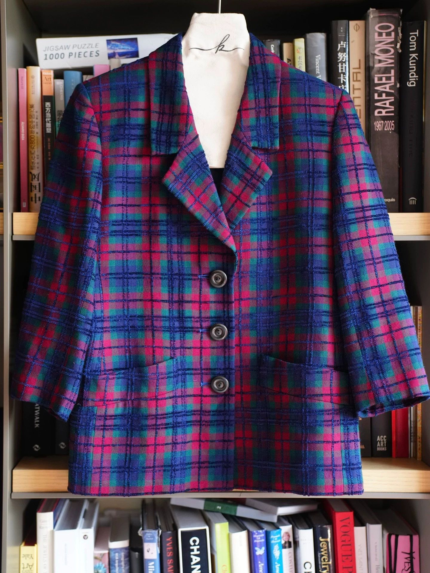 Yves Saint Laurent YSL Vintage Wool Velvet Check Oversize Blazer FR36 Size XS / US 0-2 / IT 36-38 - 2 Thumbnail