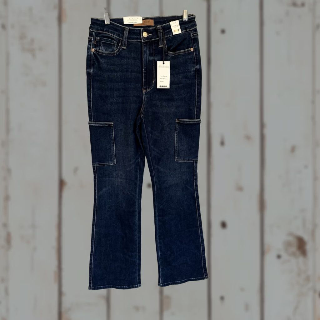 Vintage VINTAGE Judy Blue High Rise dark wash denim Cargo Pocket Bootcut Jeans 27 new w tags Women Boots? Size 27" / US 4 / IT 40 - 1 Thumbnail