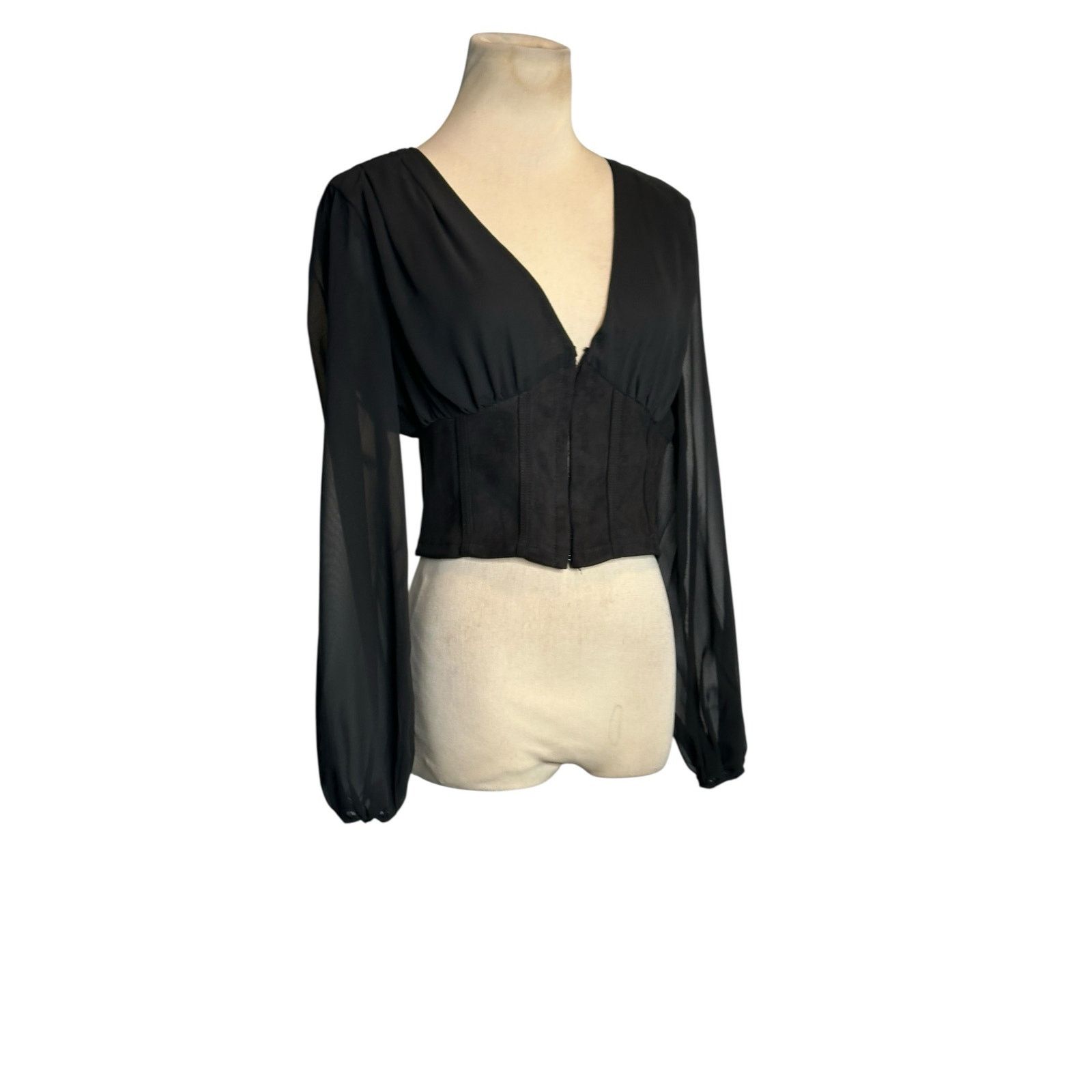 Shein Shein black semi sheer long sleeves blouse size Small Size S / US 4 / IT 40 - 14 Thumbnail