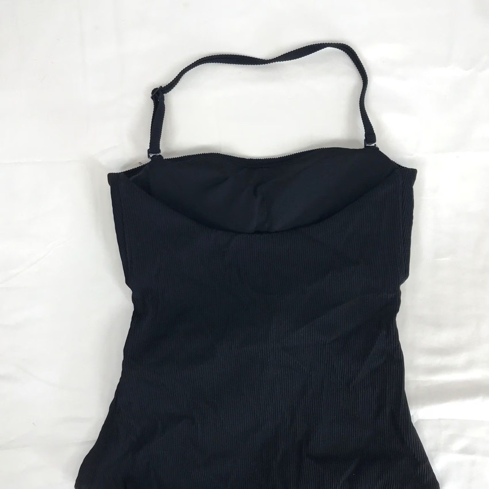 Vintage Aerie Black Ribbed One Piece Swimsuit Cutout Tie Front Full Coverage S Size ONE SIZE - 5 Thumbnail