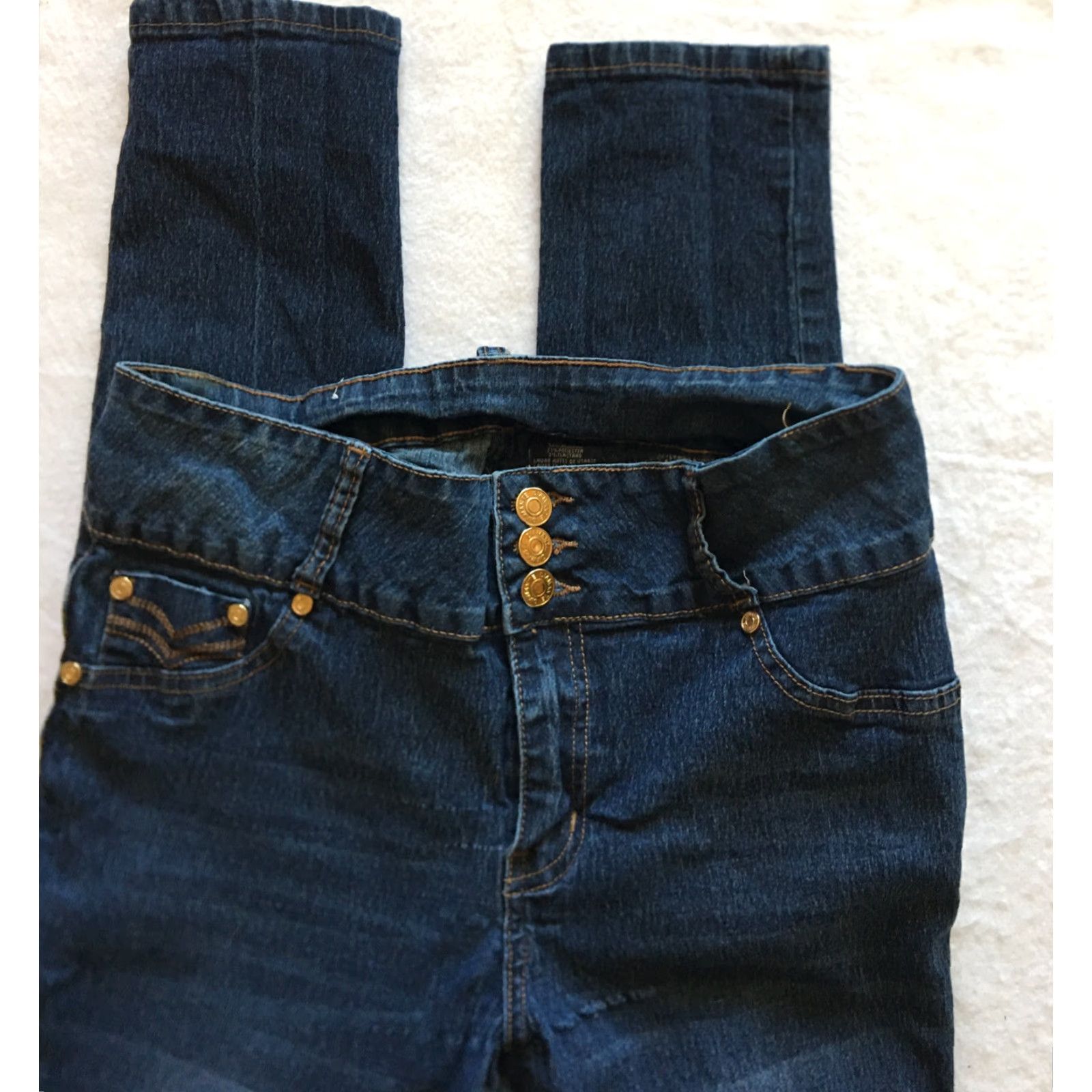 Vintage Diamante Jeans Women Juniors Size 11 Blue Skinny Stretch Denim Jeans Womens / 28 in Waist 30 in Inseam Size 32" / US 10 / IT 46 - 4 Thumbnail