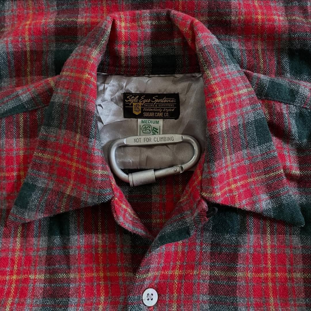 Sugar Cane Vintage Style Eyes Sugar Cane Open Collar Wool Plaid Shirt Size US M / EU 48-50 / 2 - 9 Thumbnail