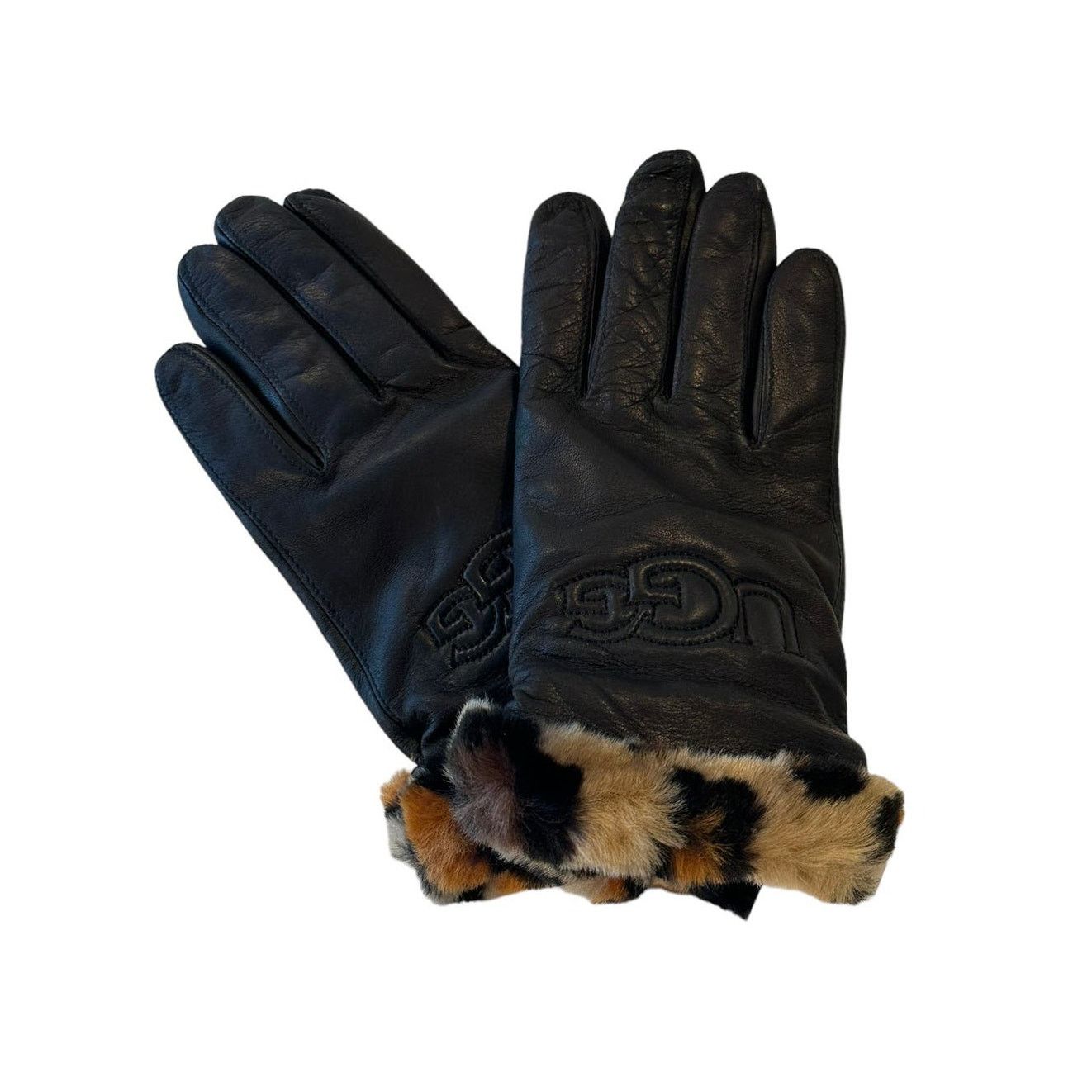 Ugg UGG Logo Leather Faux Fur Cuff Gloves L (Runs small in size) Size ONE SIZE - 4 Thumbnail
