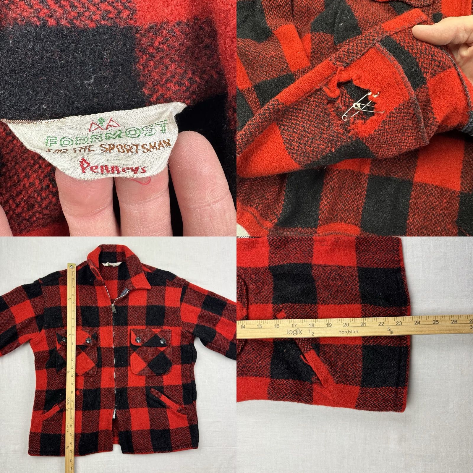 Vintage VINTAGE Foremost Penneys Wool Jacket Shirt Jacket Adult Medium Red Buffalo Plaid 60s Mens Size US M / EU 48-50 / 2 - 8 Thumbnail
