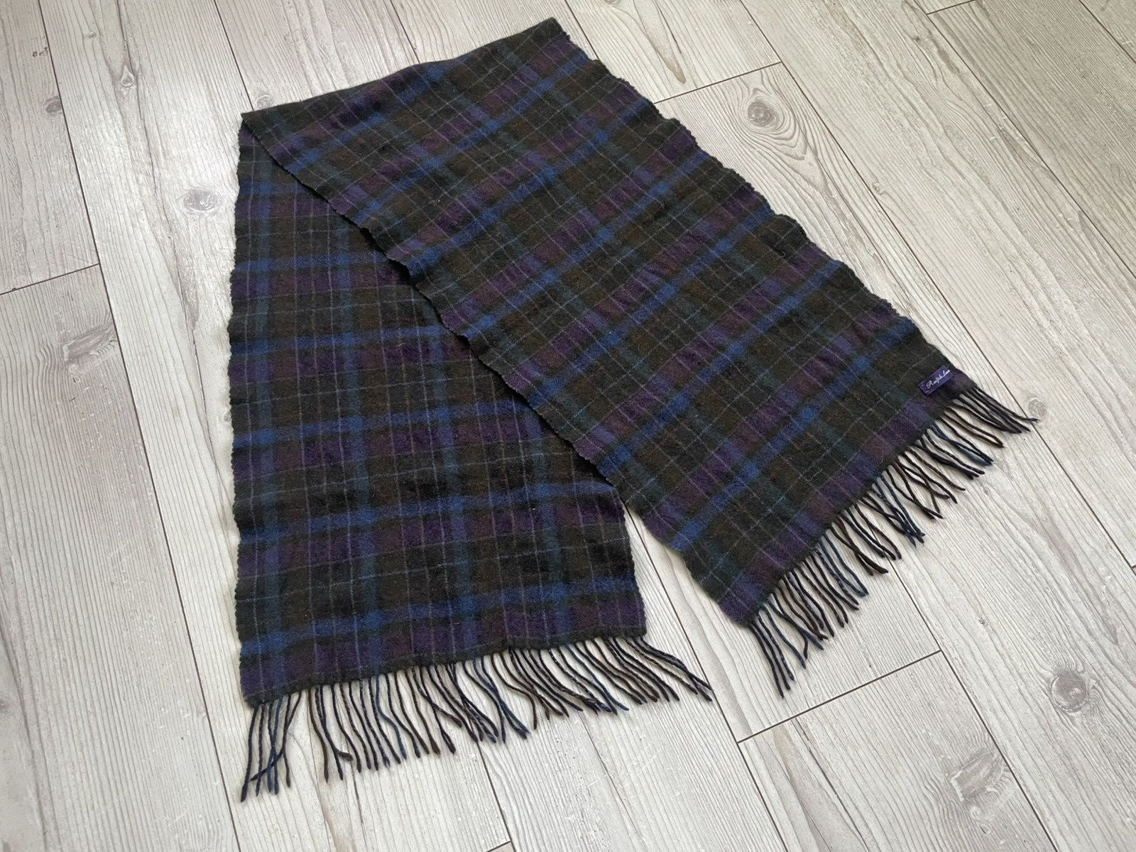 Polo Ralph Lauren × Ralph Lauren Purple Label Polo Ralph Lauren Purple Label Plaid Cashmere Fringe Scarf Size ONE SIZE - 4 Thumbnail