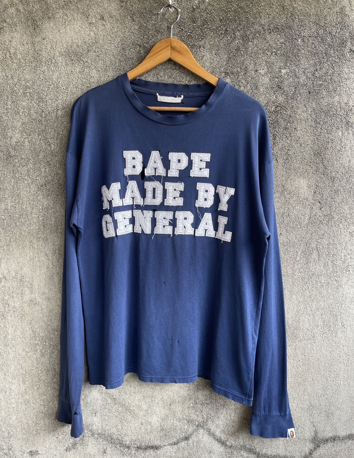 Bape Vintage 90s BAPE MADE BY GENERAL Thrashed Faded Long Sleeve Size US L / EU 52-54 / 3 - 1 Thumbnail