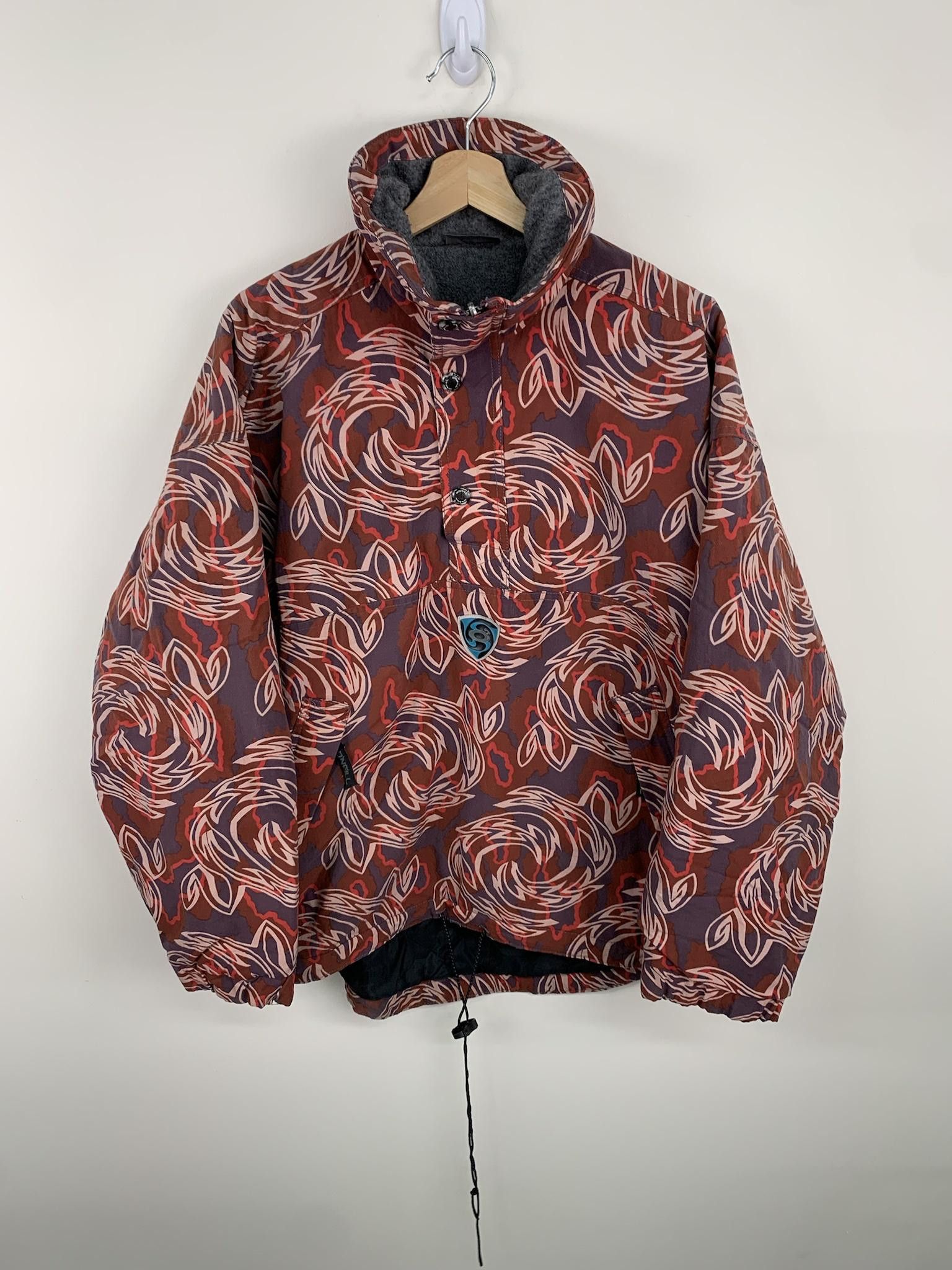 image of Vintage O'neill Fleece Lined Abstract Print Quarter Zip Jacket in Red, Men's (Size Small)