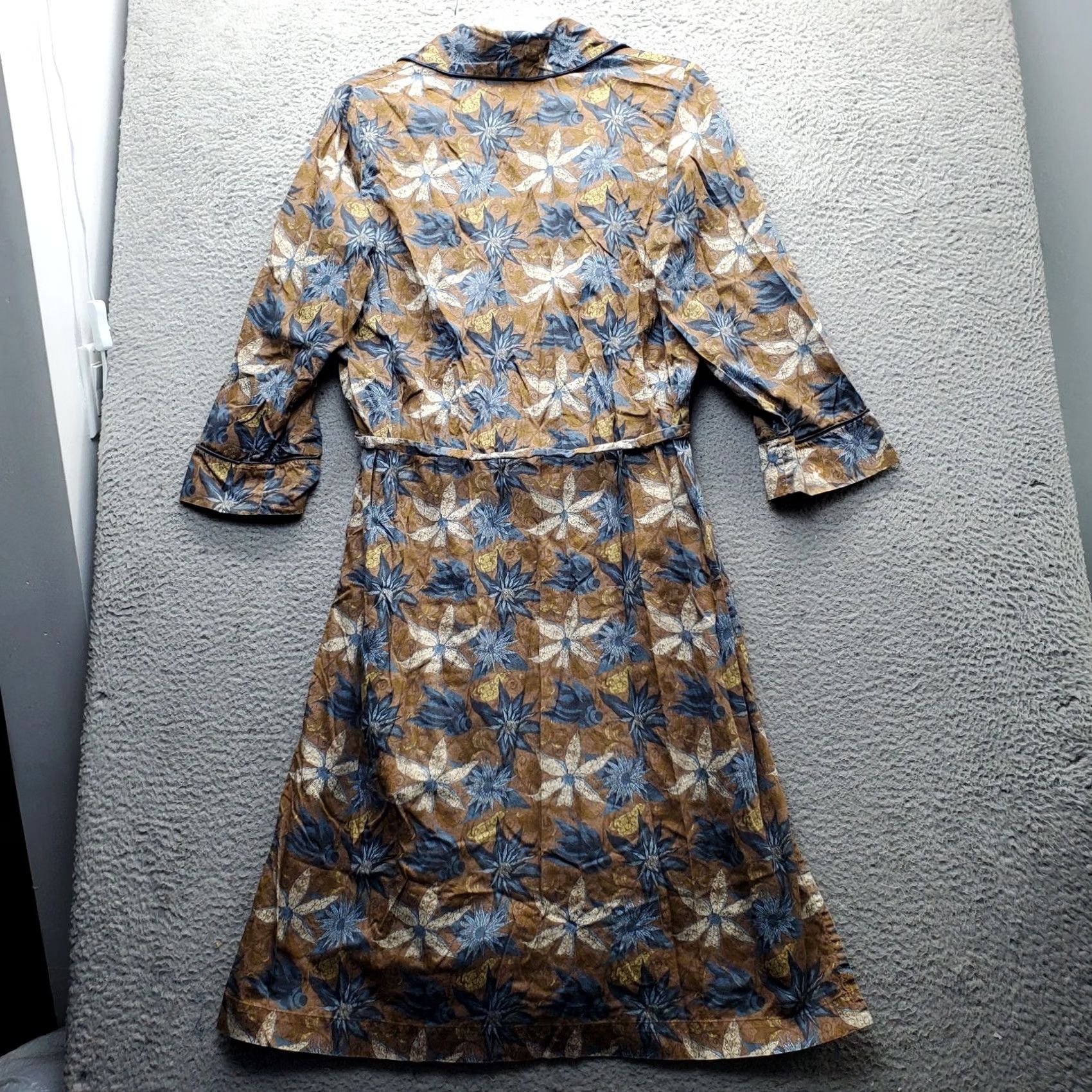 Vintage Peruvian Connection Robe Womens Large Multi Floral Pipe Trim Drawstring Waist Size ONE SIZE - 2 Thumbnail