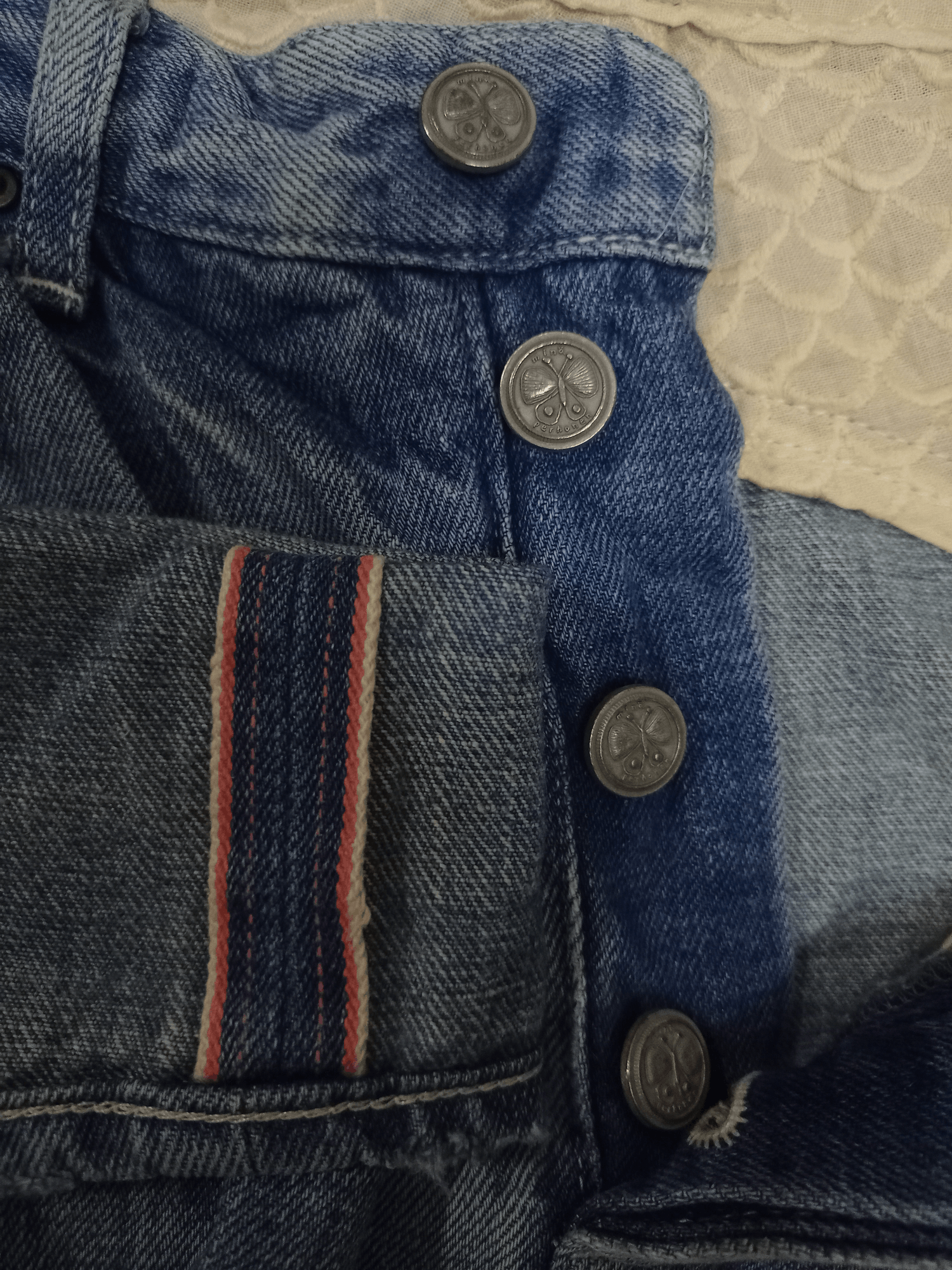 Designer × Japanese Brand × mina perhonen Vintage Japan Mina Perhonen Blue Wash Distress Selvedge Jean Size US 28 / EU 44 - 3 Thumbnail