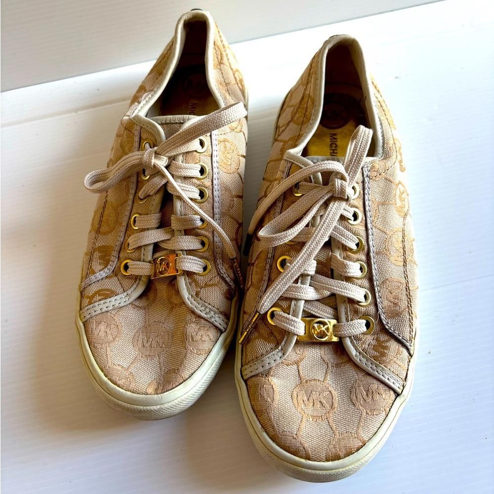 Michael Kors Michael Kors Canvas Sneakers with Gold Logo Size US 8 / IT 38 - 1 Thumbnail
