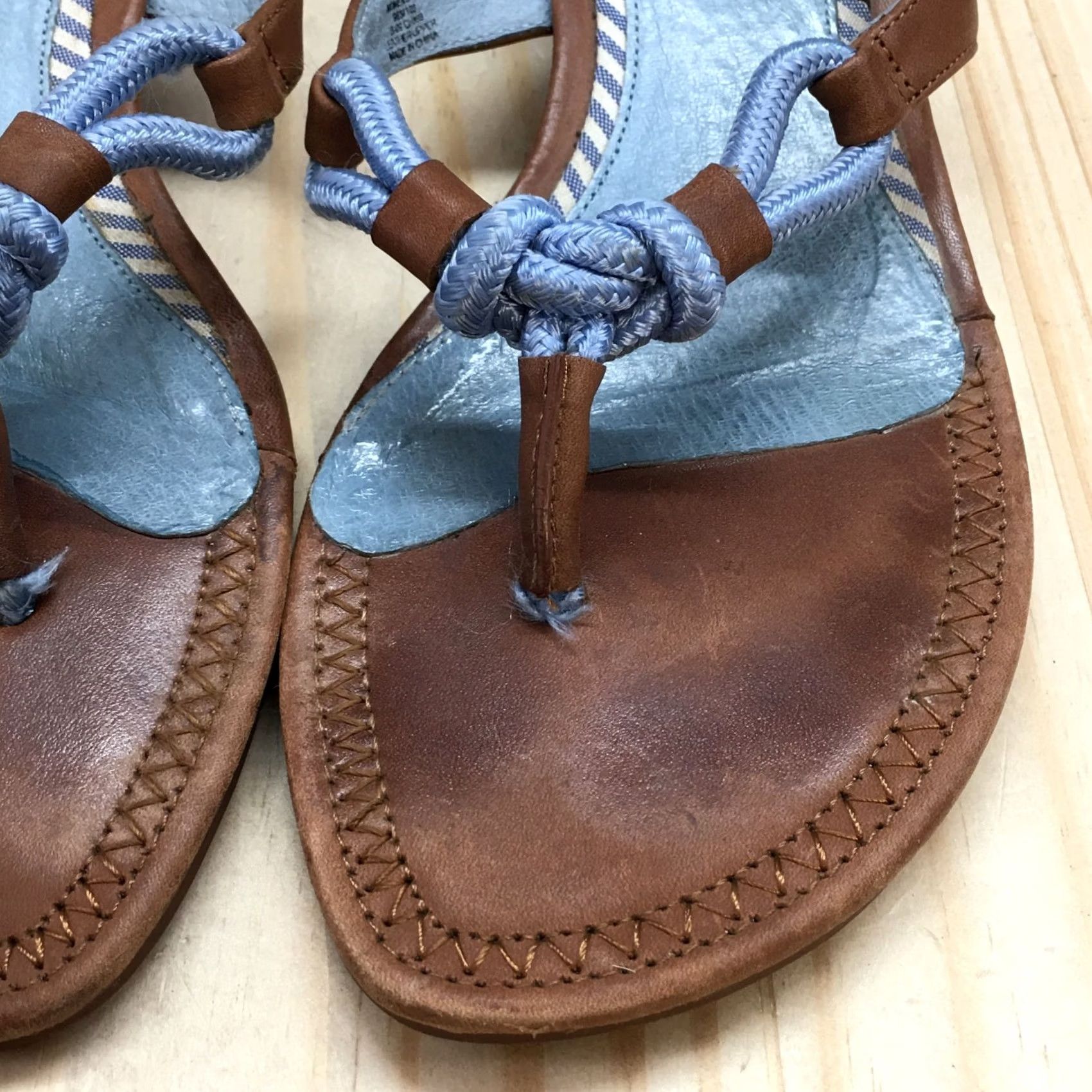 Sperry Sperry Sandals Womens 10 Brown Leather Blue Rope Thong Wedge Heels Slip On Size US 10 / IT 40 - 6 Thumbnail
