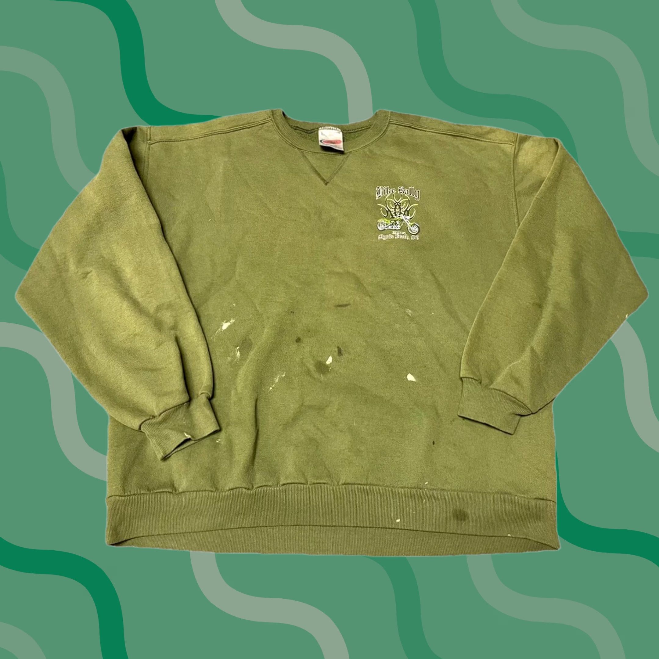Gildan VINTAGE Gildan Sweatshirt Bike Week Motorcycle Crew Neck XL Green Graphic Print Size US XL / EU 56 / 4 - 1 Thumbnail