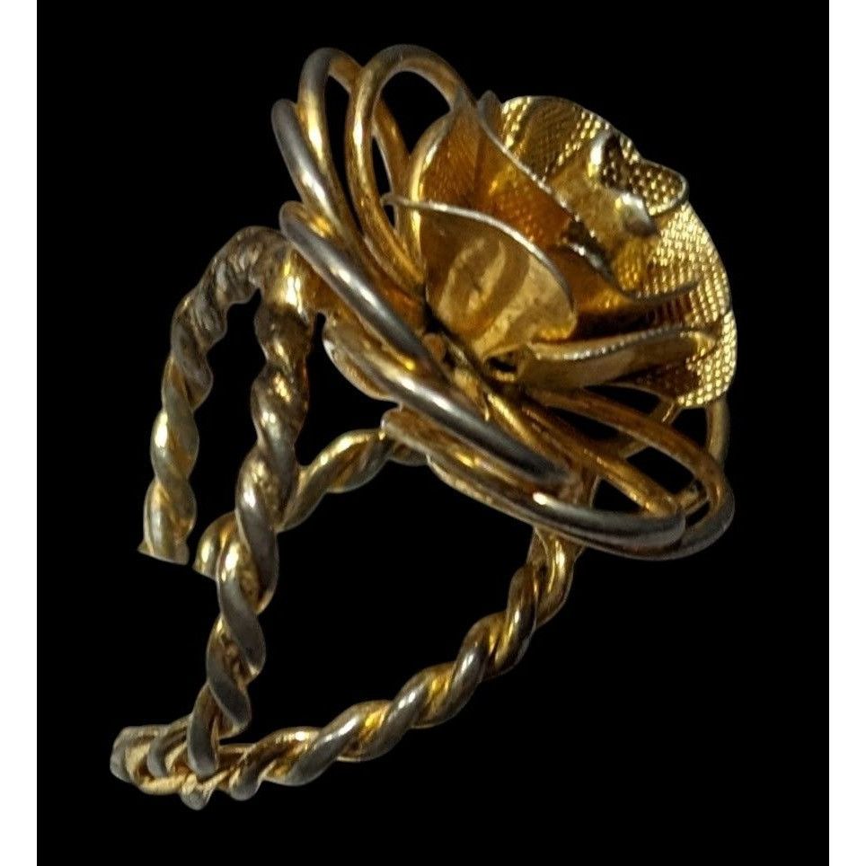 Other Vintage Fantasy Rose Floral Gold Tone Open Ring Size ONE SIZE - 2 Thumbnail