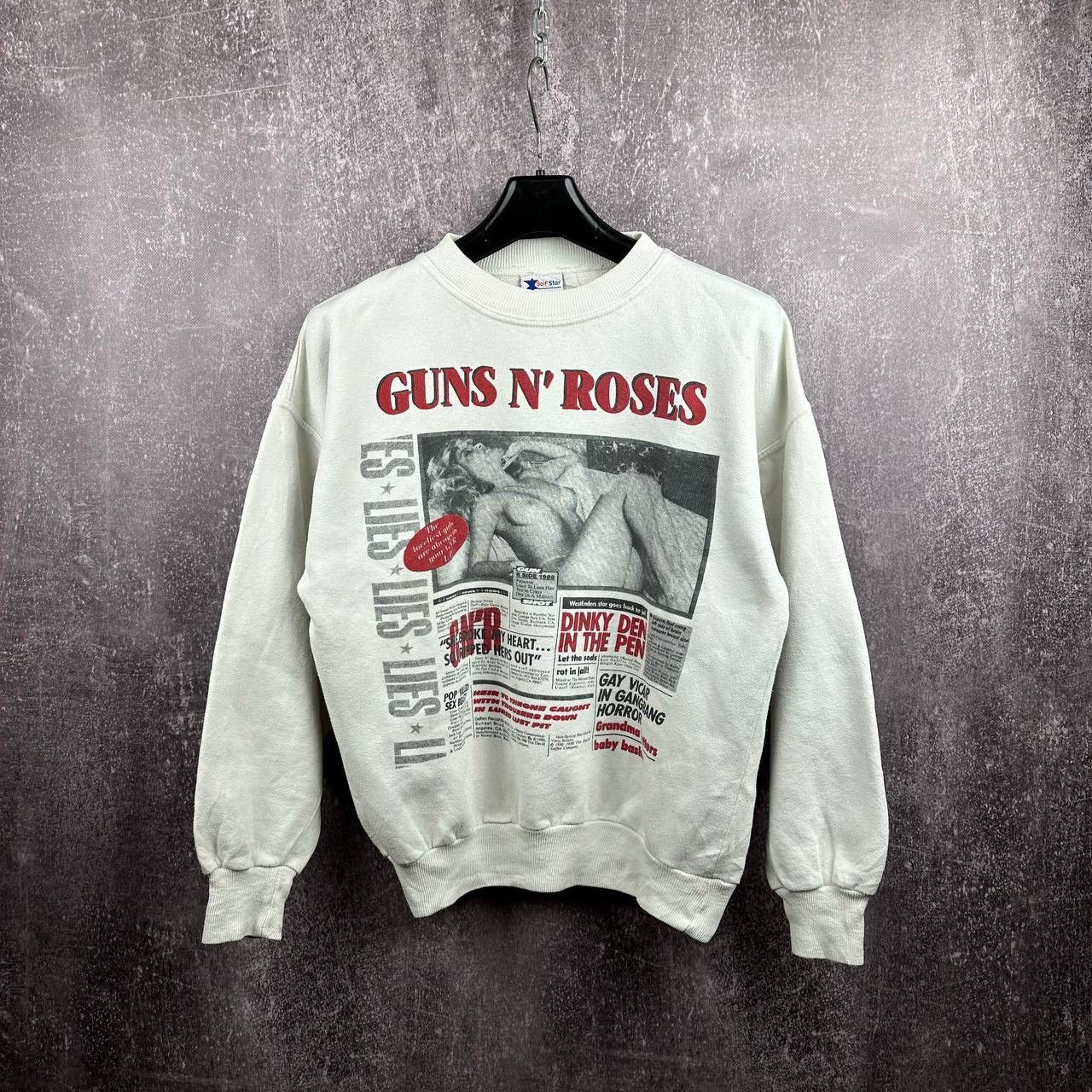 image of Guns N Roses x Vintage Guns N' Roses 'lies' 1988 Newspaper Sweatshirt Vintage in White (Size Medium