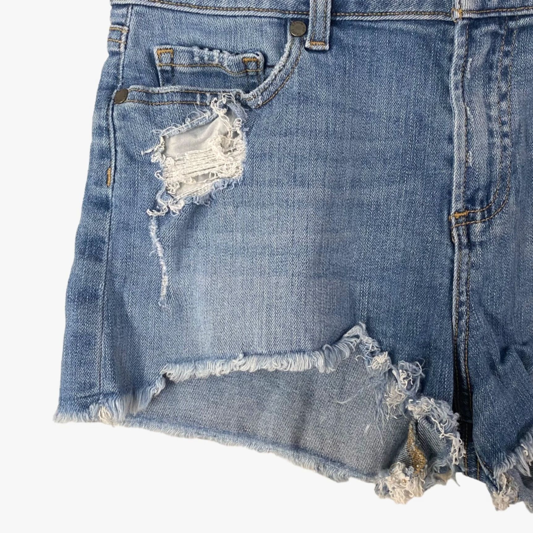 Paige PAIGE Daryn Distressed Jean Shorts Womens 28 Mid-Rise Raw Hem Blue Denim Size 28" / US 6 / IT 42 - 6 Thumbnail