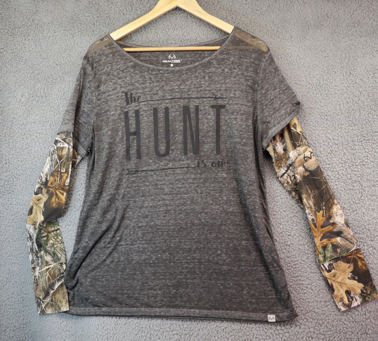 Realtree Realtree Camo Crew Neck Long Sleeve Shirt Womens Large Grey Size ONE SIZE - 1 Thumbnail