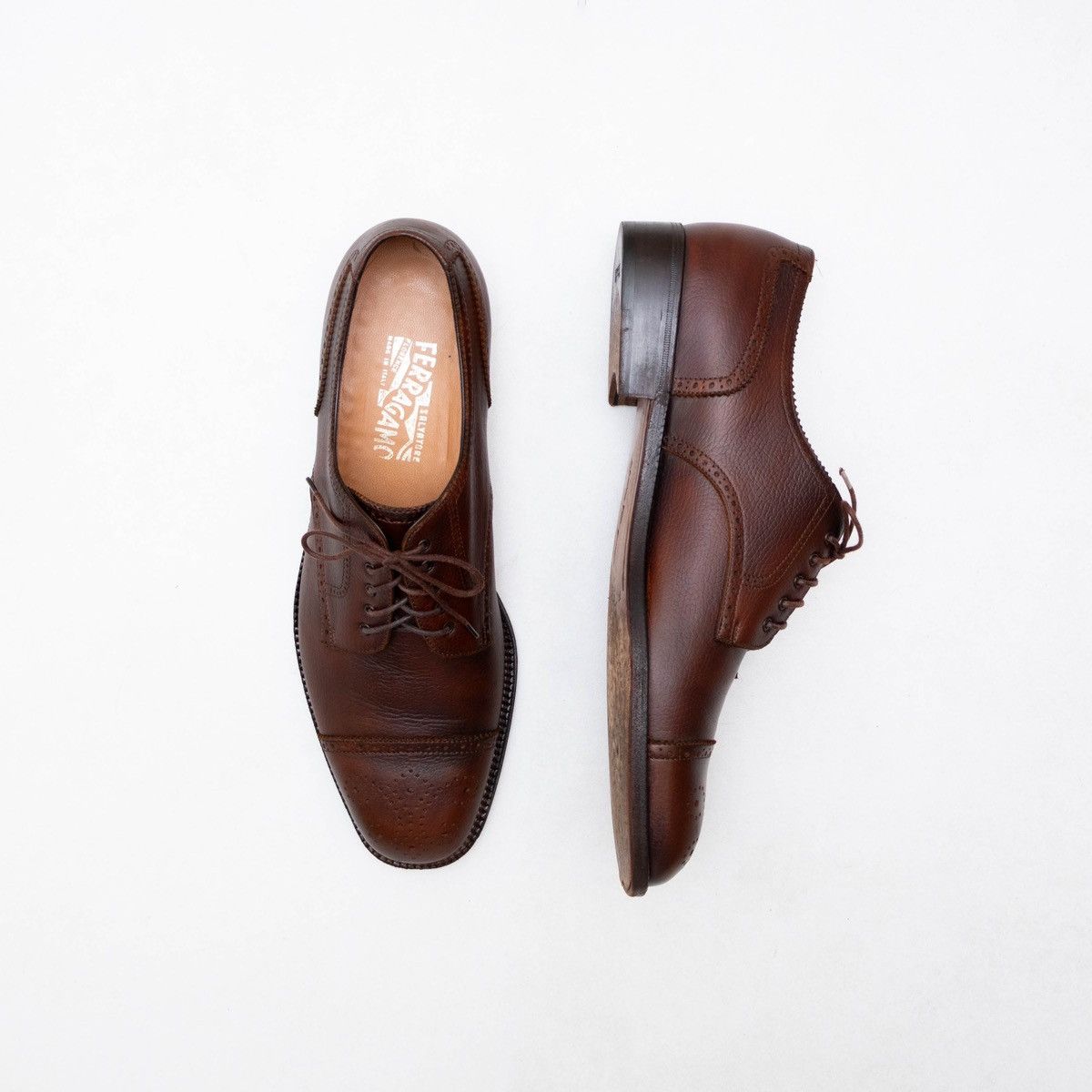 Salvatore Ferragamo Salvatore Ferragamo Brown Leather Oxford CapToe Brogue 10.5D Size US 10.5 / EU 43-44 - 1 Thumbnail