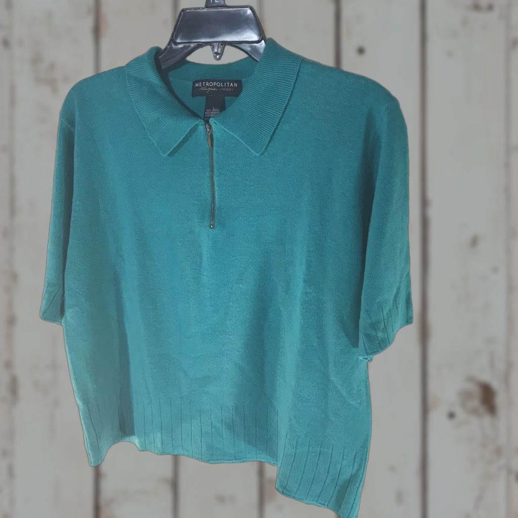 Vintage Metropolitan New York 1001 Turquoise Sweater 1/4 Zip Womens Large Size L / US 10 / IT 46 - 1 Thumbnail