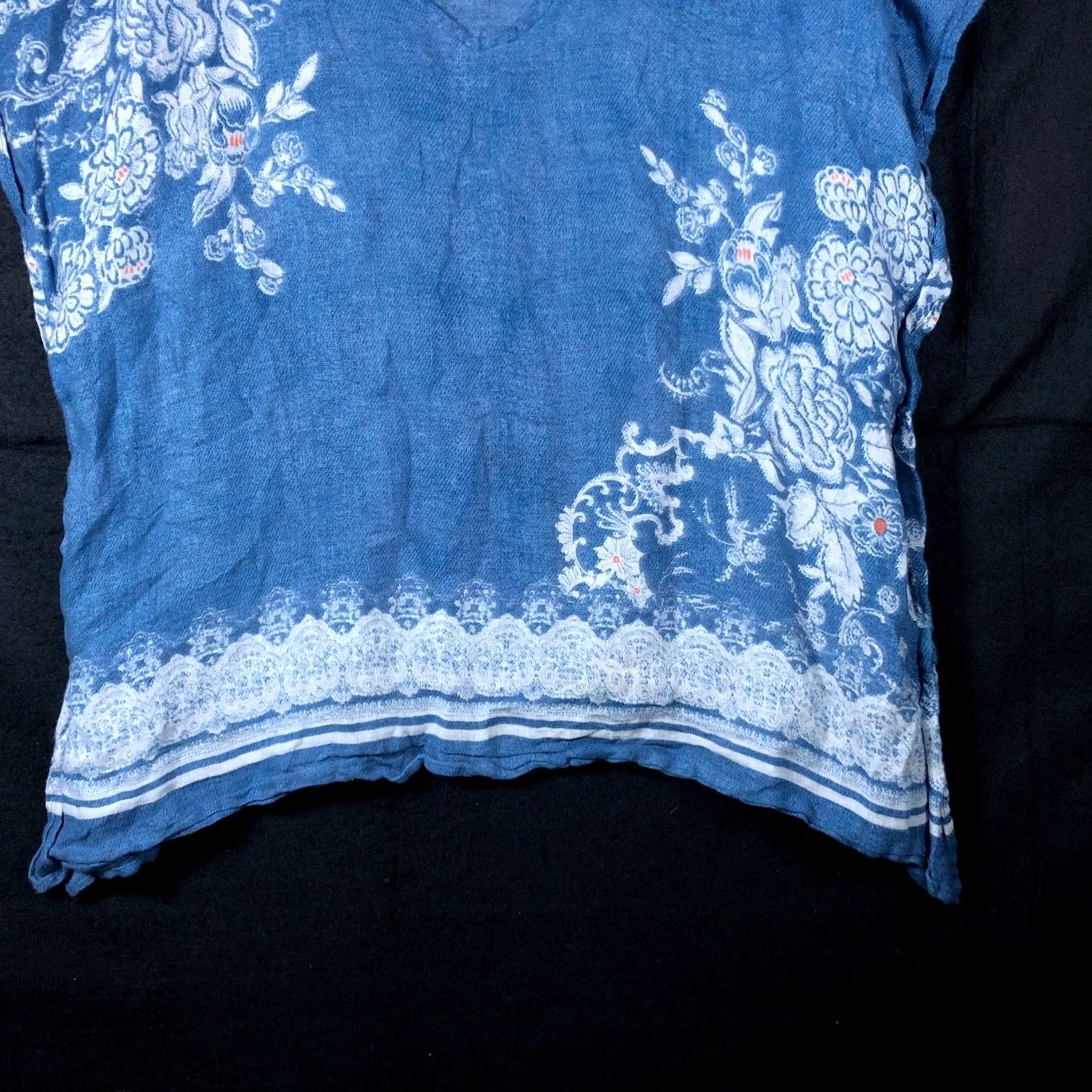 Vintage Chicos Womens Blouse Blue White Floral Cap Sleeve V Neck Boxy Lightweight Shirt Adults L Party/Cocktail Workwear Casual Womens Size L / US 10 / IT 46 - 3 Thumbnail