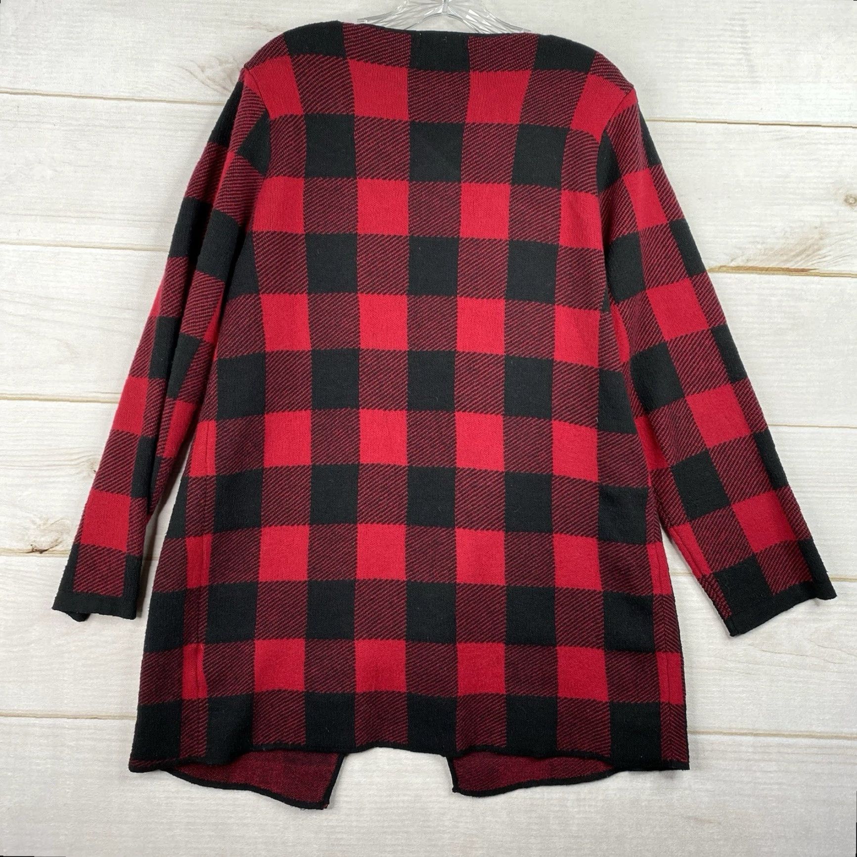 Vintage Chic Soul Cardigan Sweater Womens 1X Red Buffalo Plaid Open Front Draped Duster Size XL / US 12-14 / IT 48-50 - 7 Thumbnail