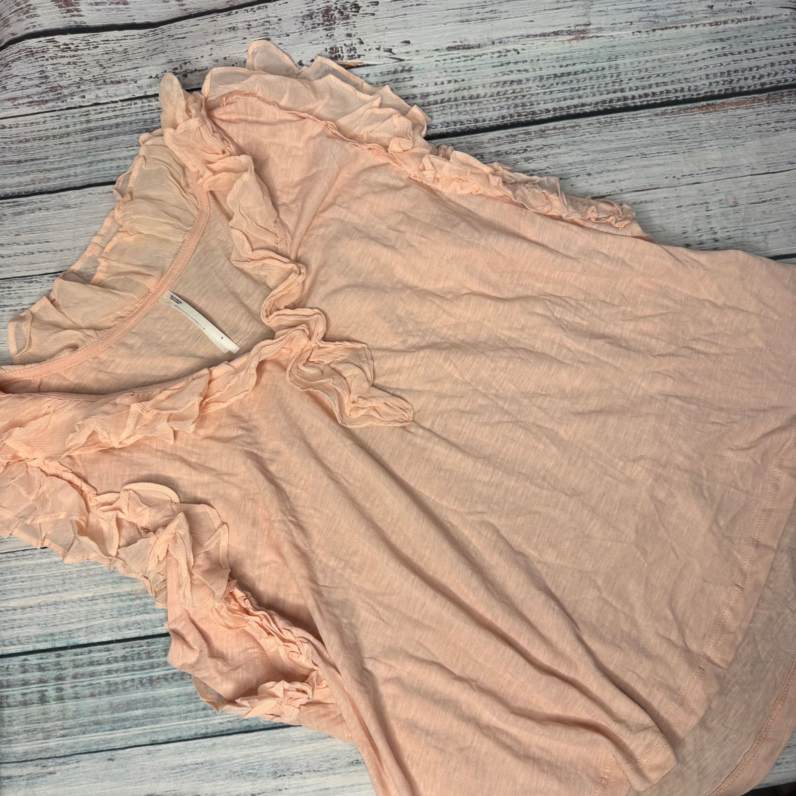Anthropologie Anthropologie Peach Ruffle Trim Blouse Top Romantic Boho Lg Size L / US 10 / IT 46 - 1 Thumbnail