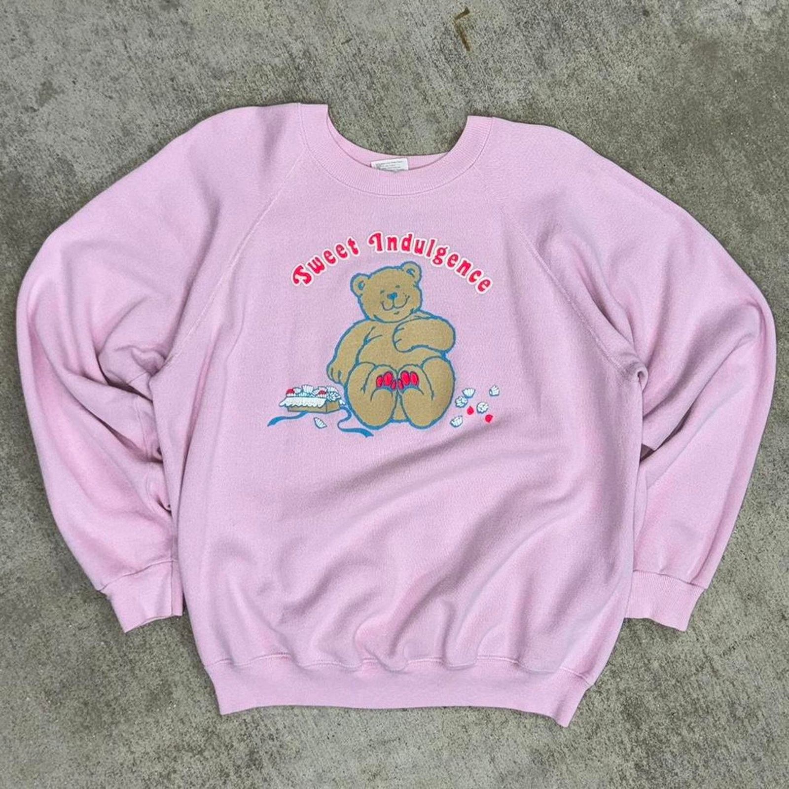 Hanes XL - Vintage 80s cute bear pink sweatshirt Size US XL / EU 56 / 4 - 1 Thumbnail