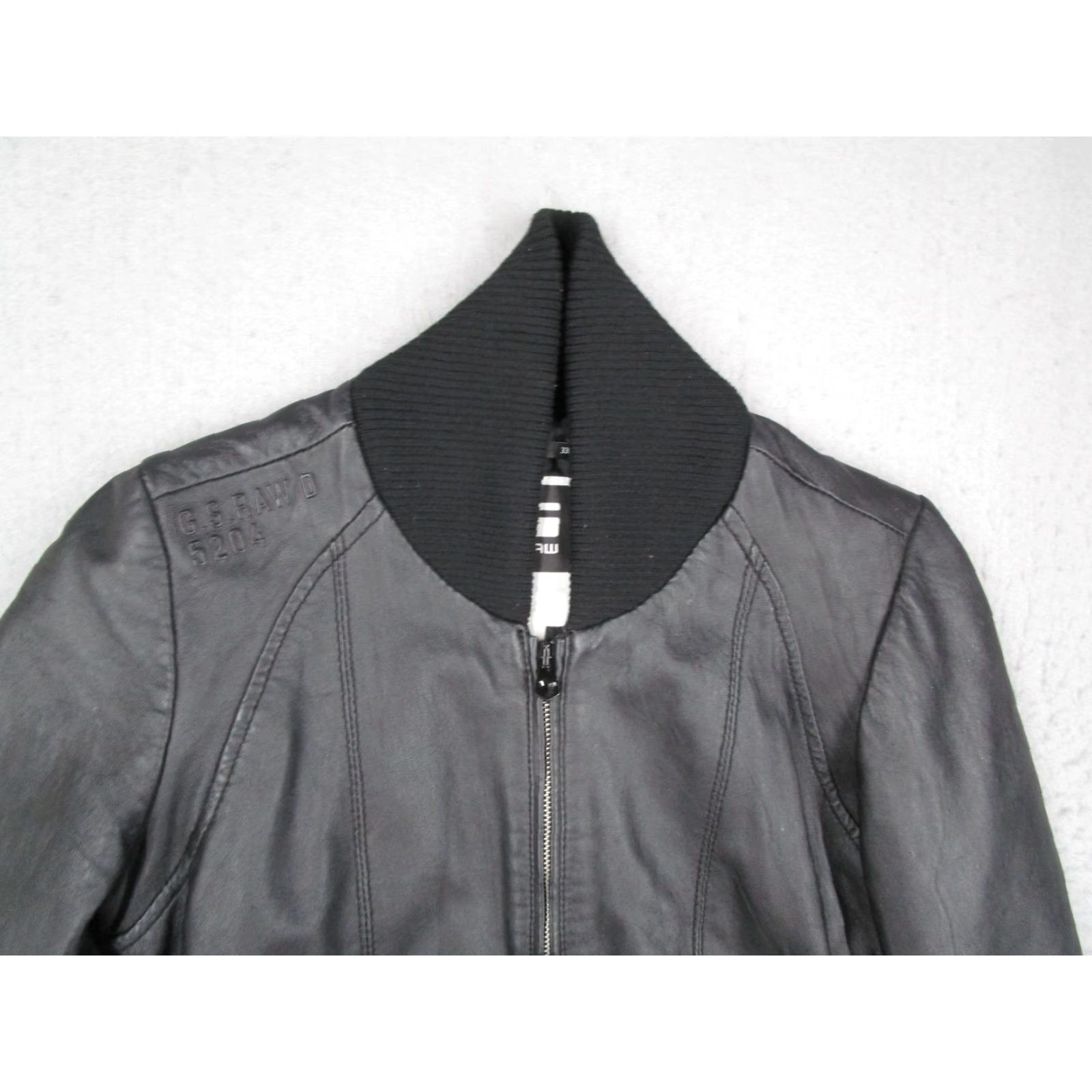 Vintage G Star Raw Leather Bomber Jacket Womens Small Black Lewis 3301 Quilted Zip Short Insulated Pockets Slim Full Zip Casual Travel Mens Womens Boys Girls Size S / US 4 / IT 40 - 2 Thumbnail