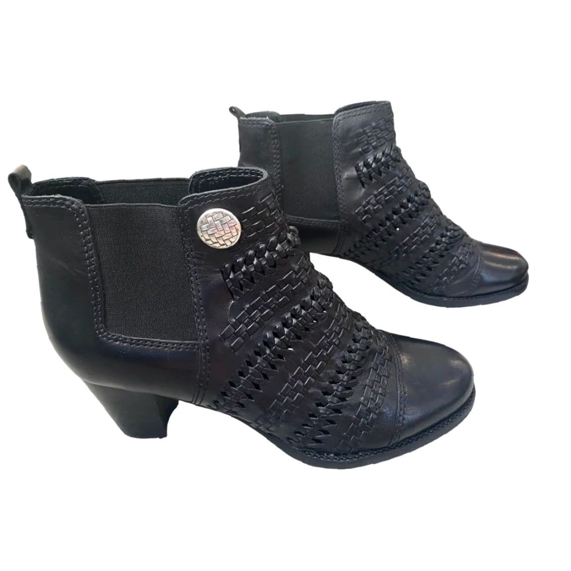 Brighton Brighton Galore Boots Women Bootie Black Woven Leather Button Breathable Block Heel 7.5 Vintage No Size US 8 / IT 38 - 3 Thumbnail
