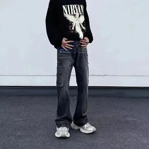 Japanese Brand × Jean Retro high street hip hop draped workwear bootcut jeans Size US 32 / EU 48 - 2 Thumbnail