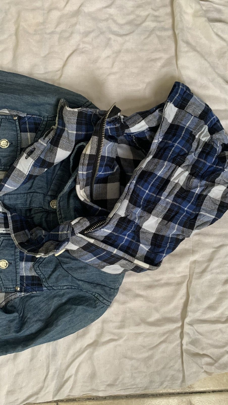 Backbone BACKS Bono Hooded Plaid Denim Shirt Size US S / EU 44-46 / 1 - 4 Thumbnail