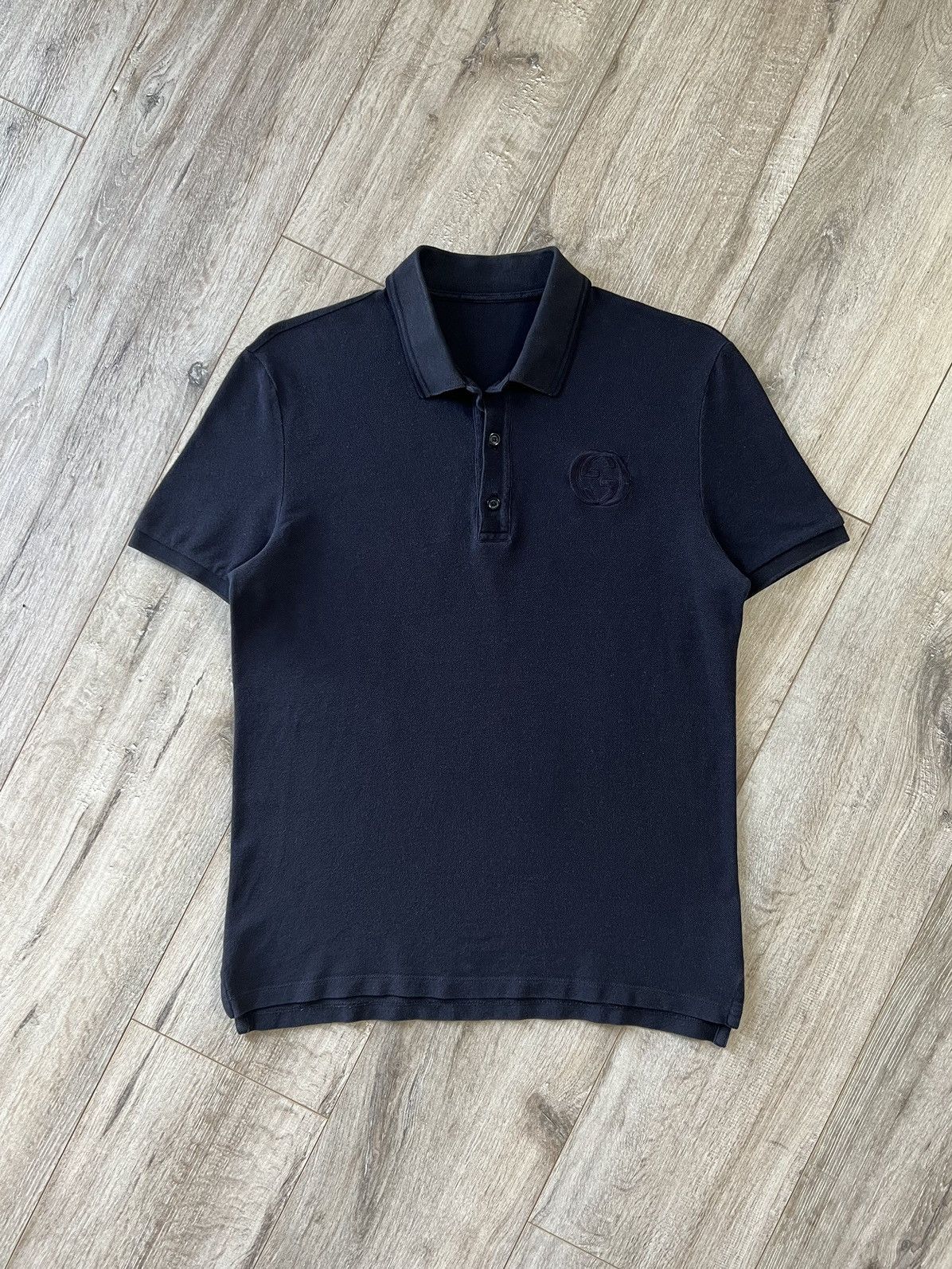 image of Gucci Polo Shirt Cotton GG Interlocking Logo Skinny in Navy, Men's (Size Small)