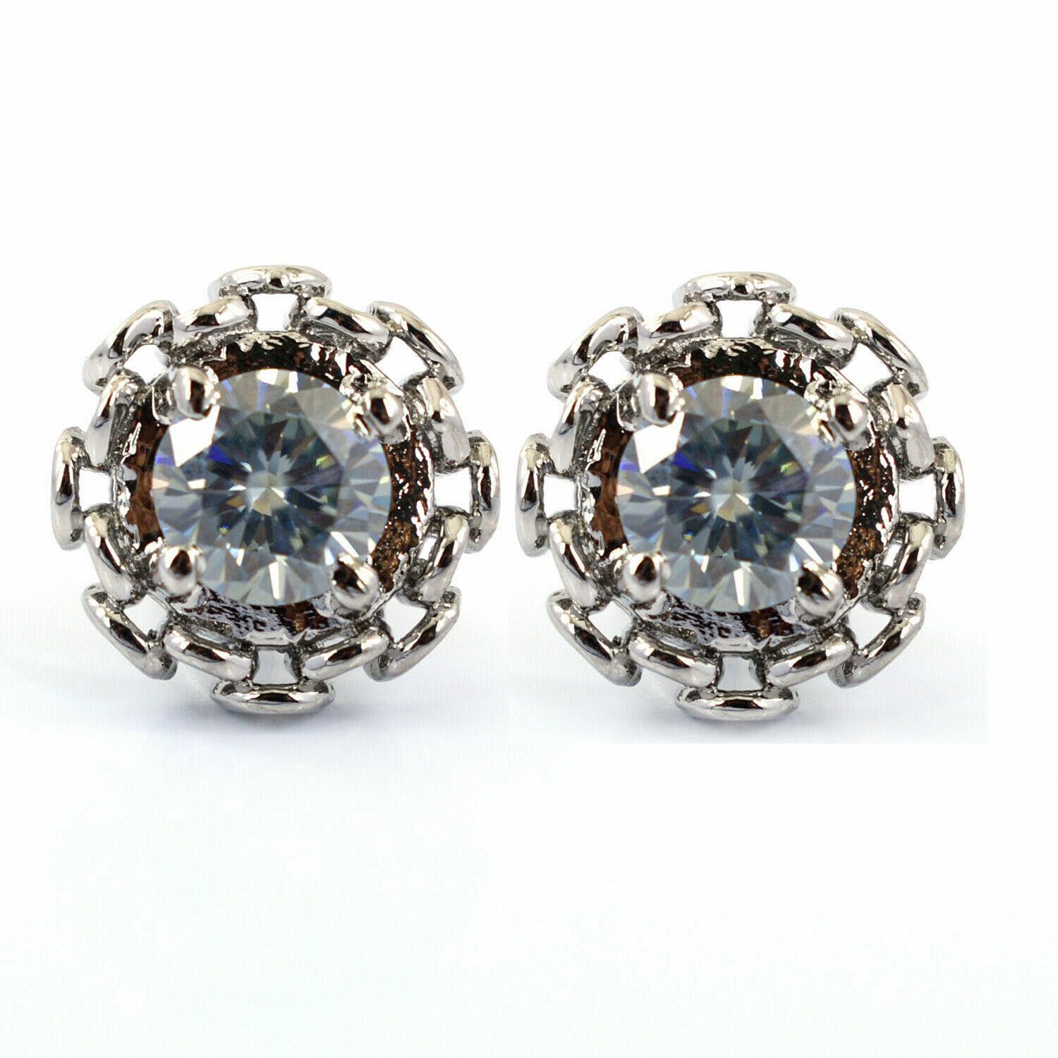 Handmade Grey Diamond Solitaire Studs In Prong Chain Setting Size ONE SIZE - 1 Thumbnail