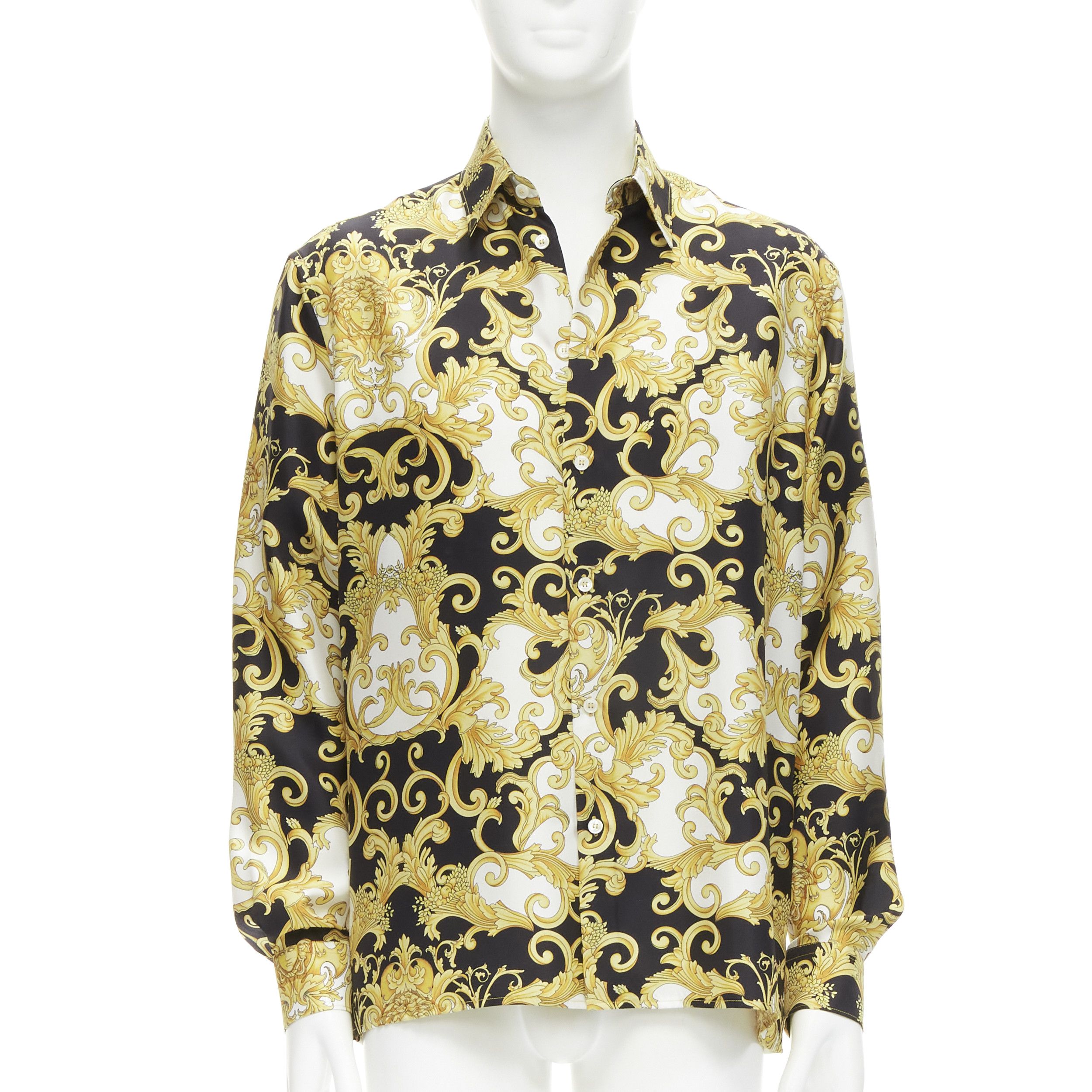 Versace new VERSACE 2022 Renaissance Barocco 100% silk gold signature shirt IT50 L Size L / US 10 / IT 46 - 1 Thumbnail