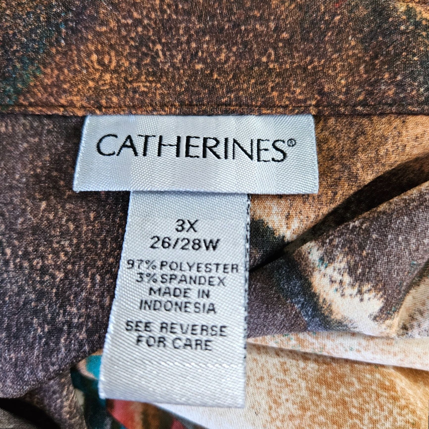 Vintage Catherines Button-Front Top Shirt Womens 3X Brown Blue Long Sleeve Pintuck Collared Button-Up Size XXL / US 16-18 / IT 52-54 - 4 Thumbnail