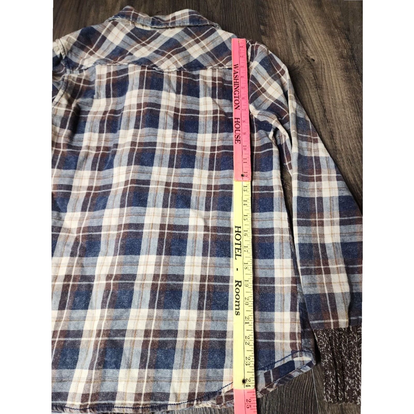 Vintage Buckle Plaid Flannel Shacket Womens M Brown Mid-Length Button Front Size M / US 6-8 / IT 42-44 - 2 Thumbnail