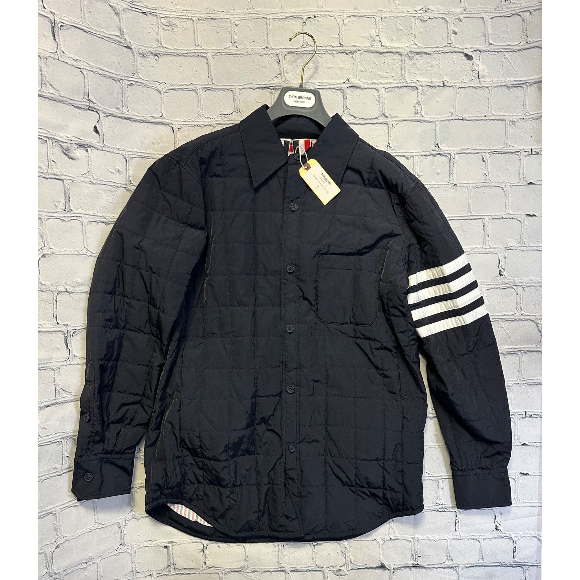 image of Thom Browne New York 4 Bar Downfill Shirt Jacket In Poly Twi in Navy, Men's (Size Medium)