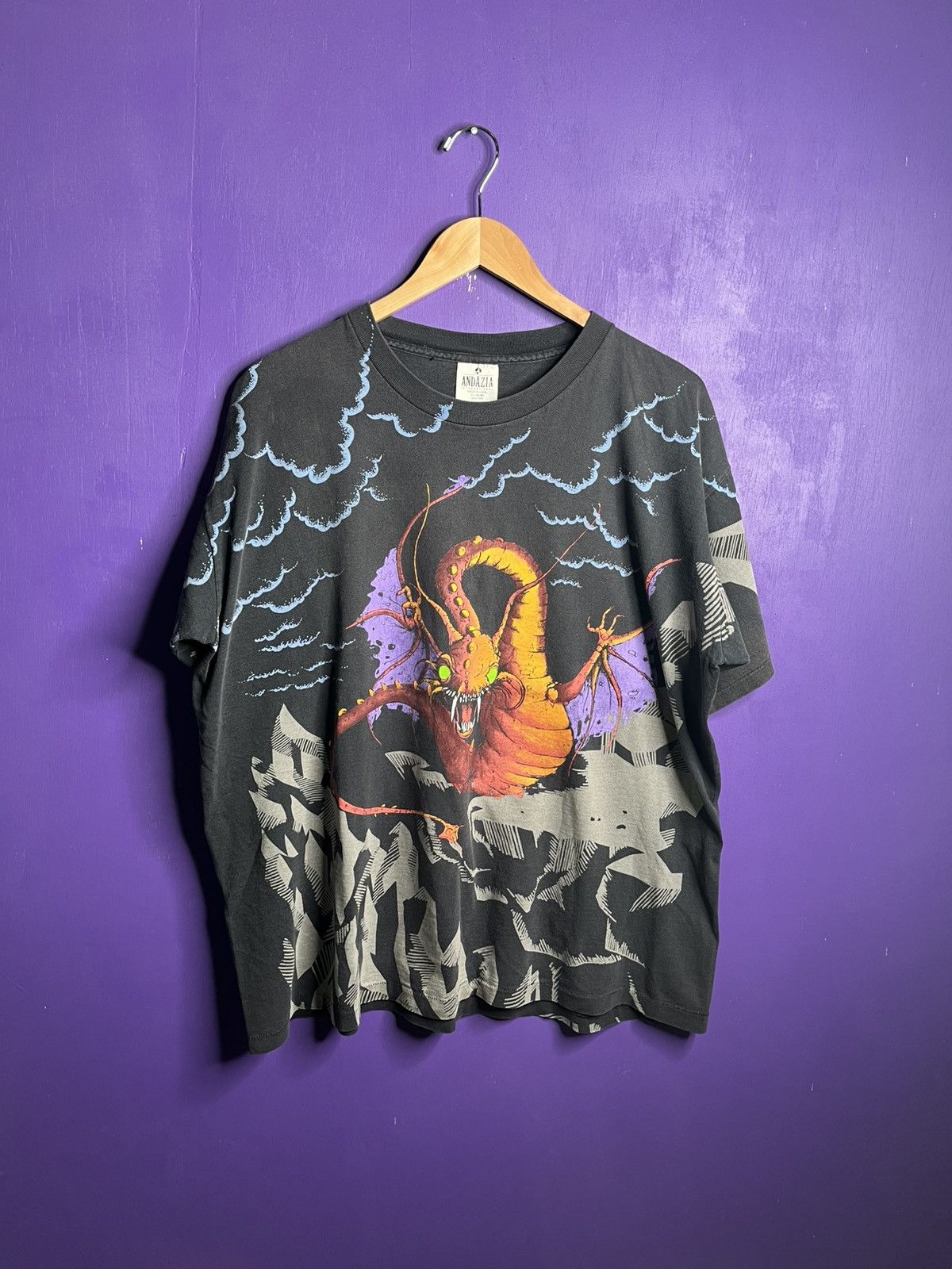 Vintage Vintage 90s Alice in wonderland Jabberwocky AOP t-shirt Size US XL / EU 56 / 4 - 1 Thumbnail