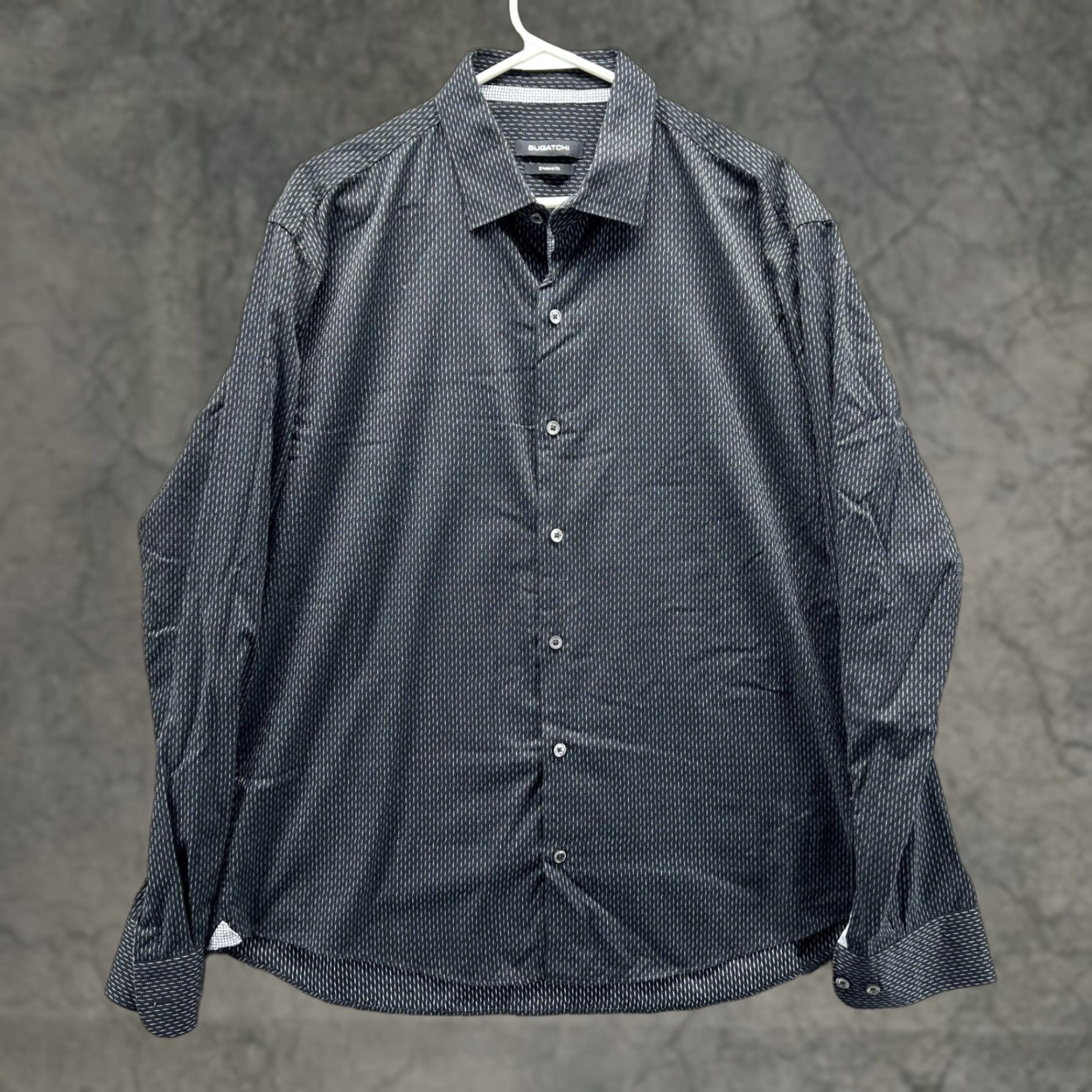 BUGATCHI Bugatchi Shirt Mens XL Black Geometric Long Sleeve Button Front Slim Casual Size US XL / EU 56 / 4 - 1 Thumbnail