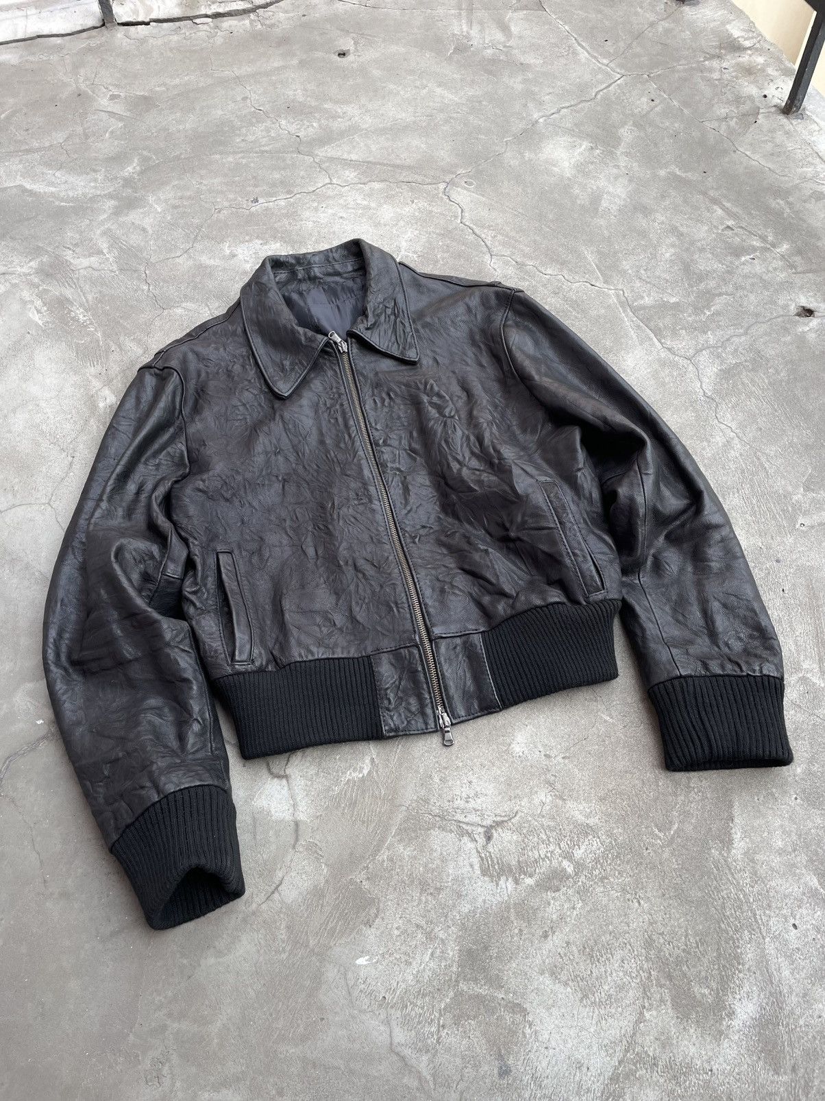 Genuine Leather Grasped Leather: Factured Zip-Jacket Size M / US 6-8 / IT 42-44 - 3 Thumbnail