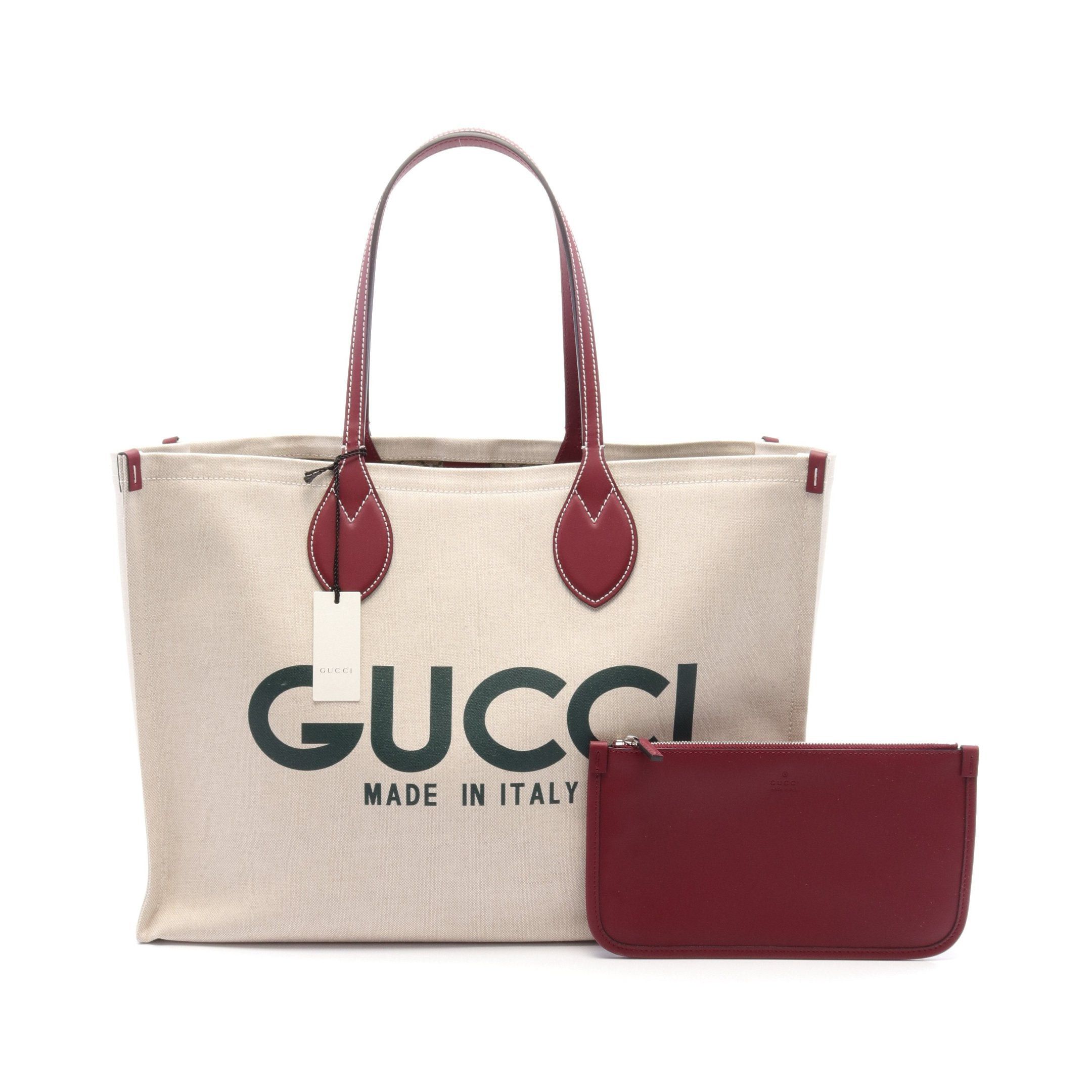 Gucci Gucci Print Shoulder Bag Tote Canvas Leather Beige Bordeaux Size ONE SIZE - 1 Thumbnail