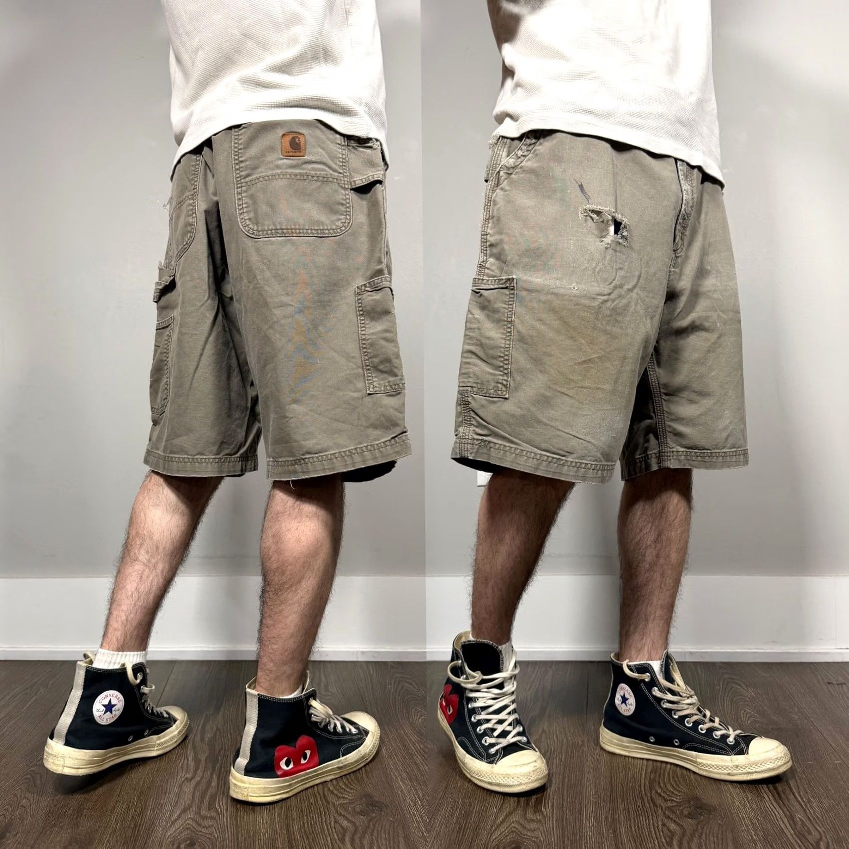 Carhartt VINTAGE Carhartt Cargo Shorts 40 Brown Canvas Distressed Workwear Utility Mens Baggy Relaxed Wallet Pockets 11in Inseam Casual Summer Canvas Brit Size US 40 / EU 56 - 2 Thumbnail