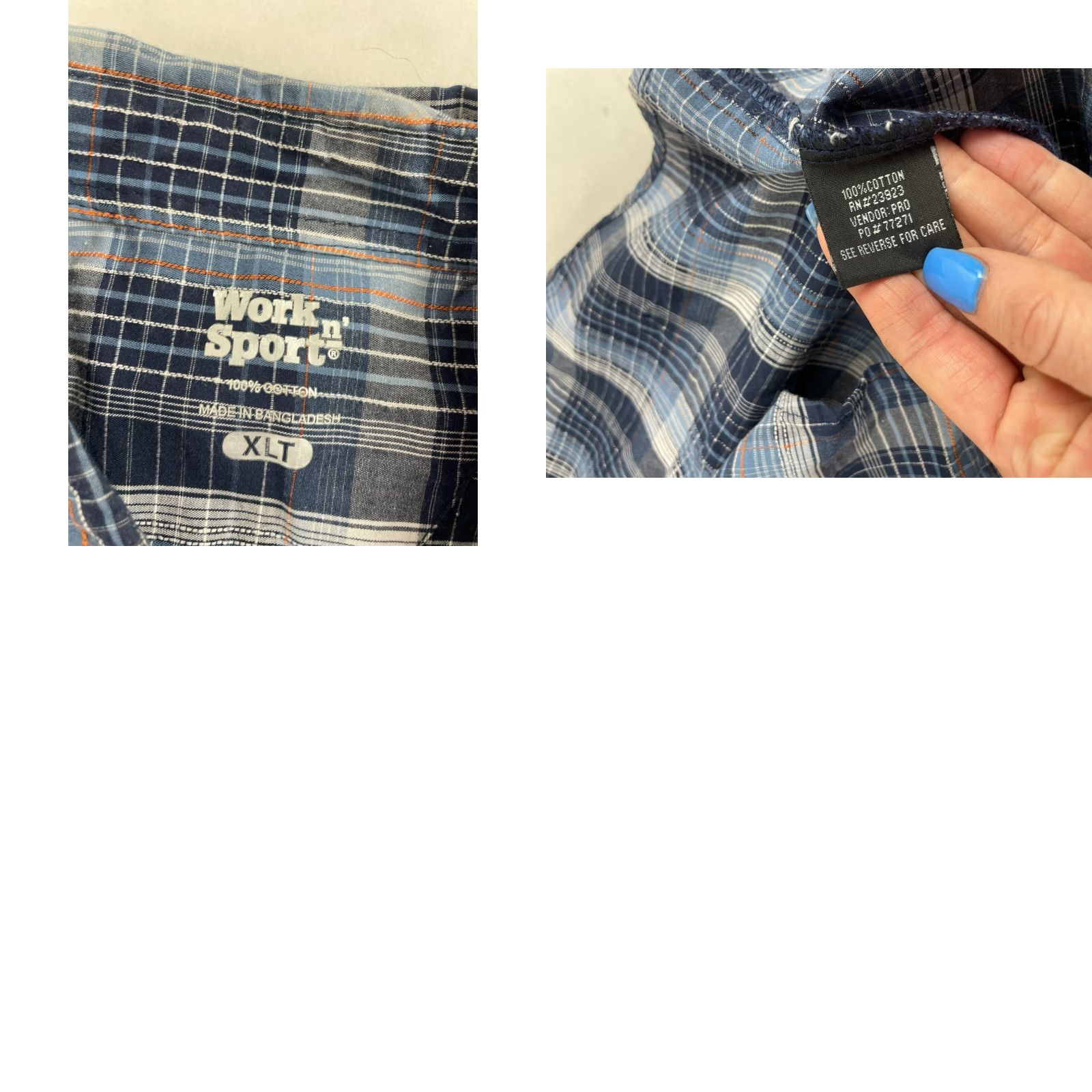 Vintage Work n' Sport Shirt XL Tall Blue Orange Plaid Button-Down Short Sleeve Men Size US XL / EU 56 / 4 - 8 Thumbnail
