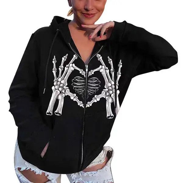 VIBE Hip Hop Street Retro Heart Skull Loose Hooded Sweatshirt Size US M / EU 48-50 / 2 - 2 Thumbnail