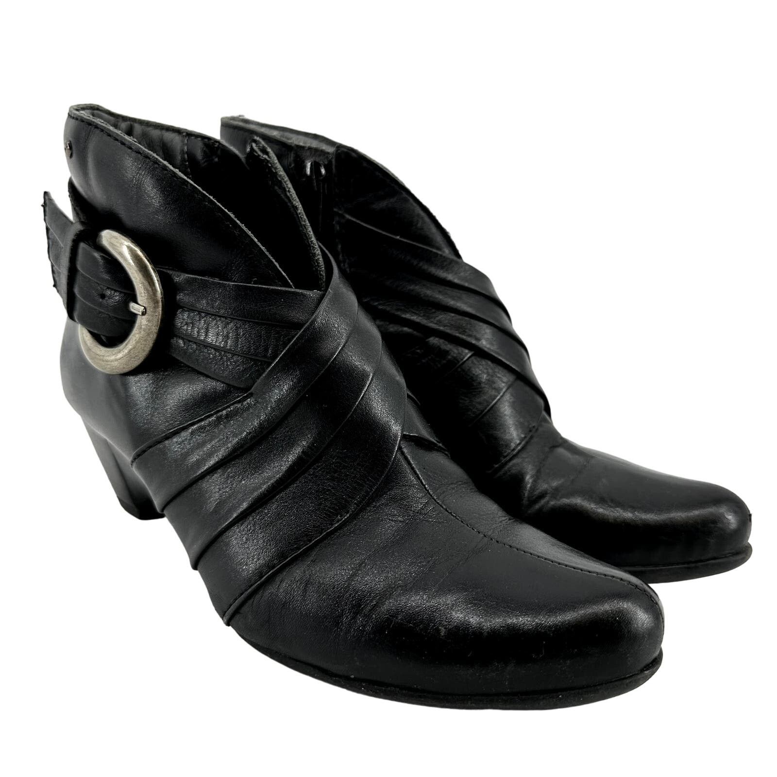 Pikolinos Ankle Bootie Pleated Buckle Almond Toe Leather 5
