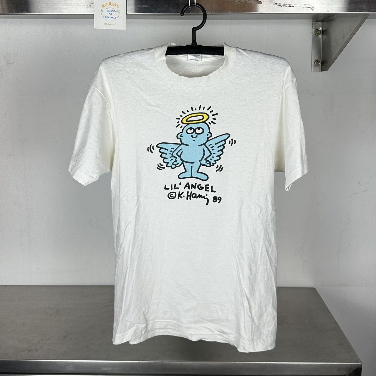 image of Fruit Of The Loom x Keith Haring Vintage 1989 Lil Angel Keith Haring Art Single Stitch Tshirt in Wh