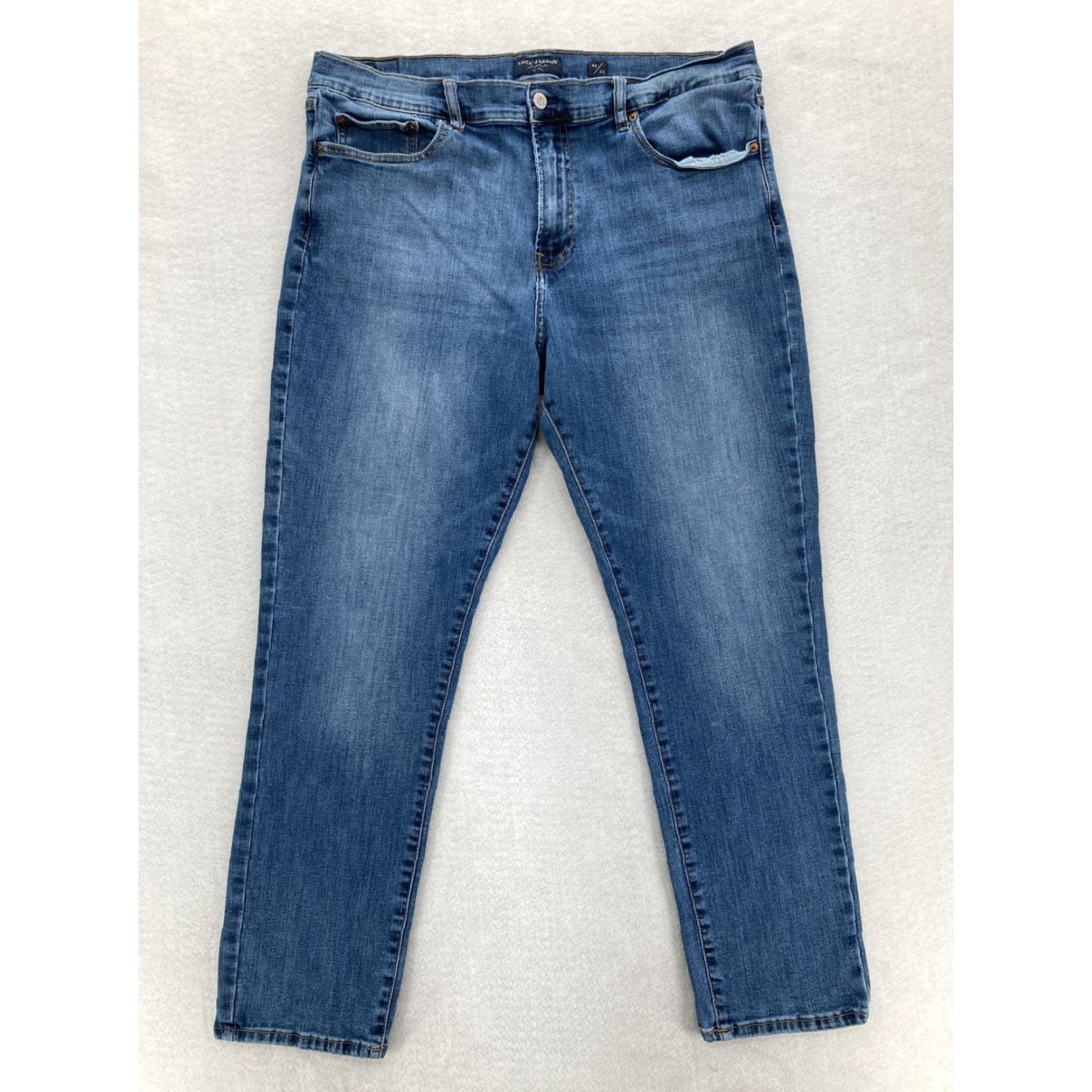 Lucky Brand Lucky Brand 410 Athletic Straight Jeans Mens 40x32 Blue Medium Wash Stretch Pant Denim Cotton Blend Belt Loops 5-Pocket Zipper Button Closure Size US 40 / EU 56 - 2 Thumbnail